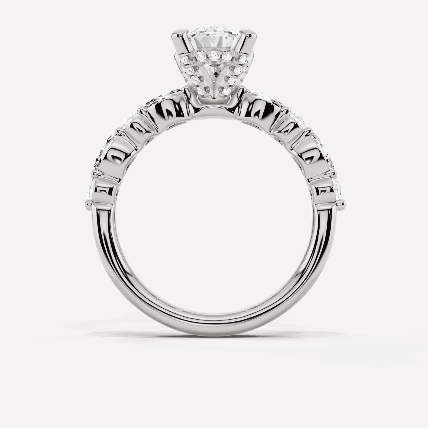 2 ctw Oval Diamond Hidden Halo Accent Engagement Ring - Lotus Diamond