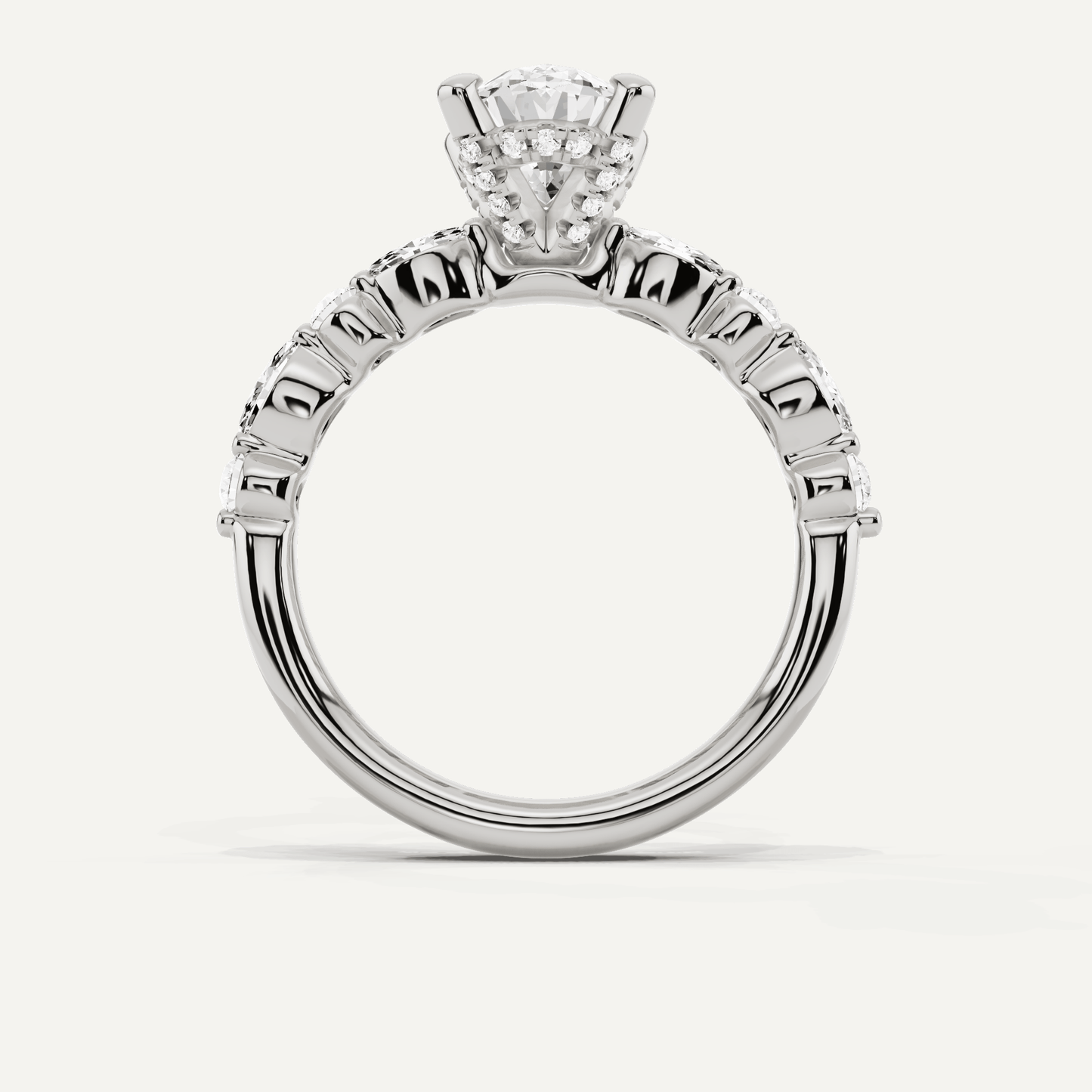 2 ctw Oval Diamond Hidden Halo Accent Engagement Ring - Lotus Diamond