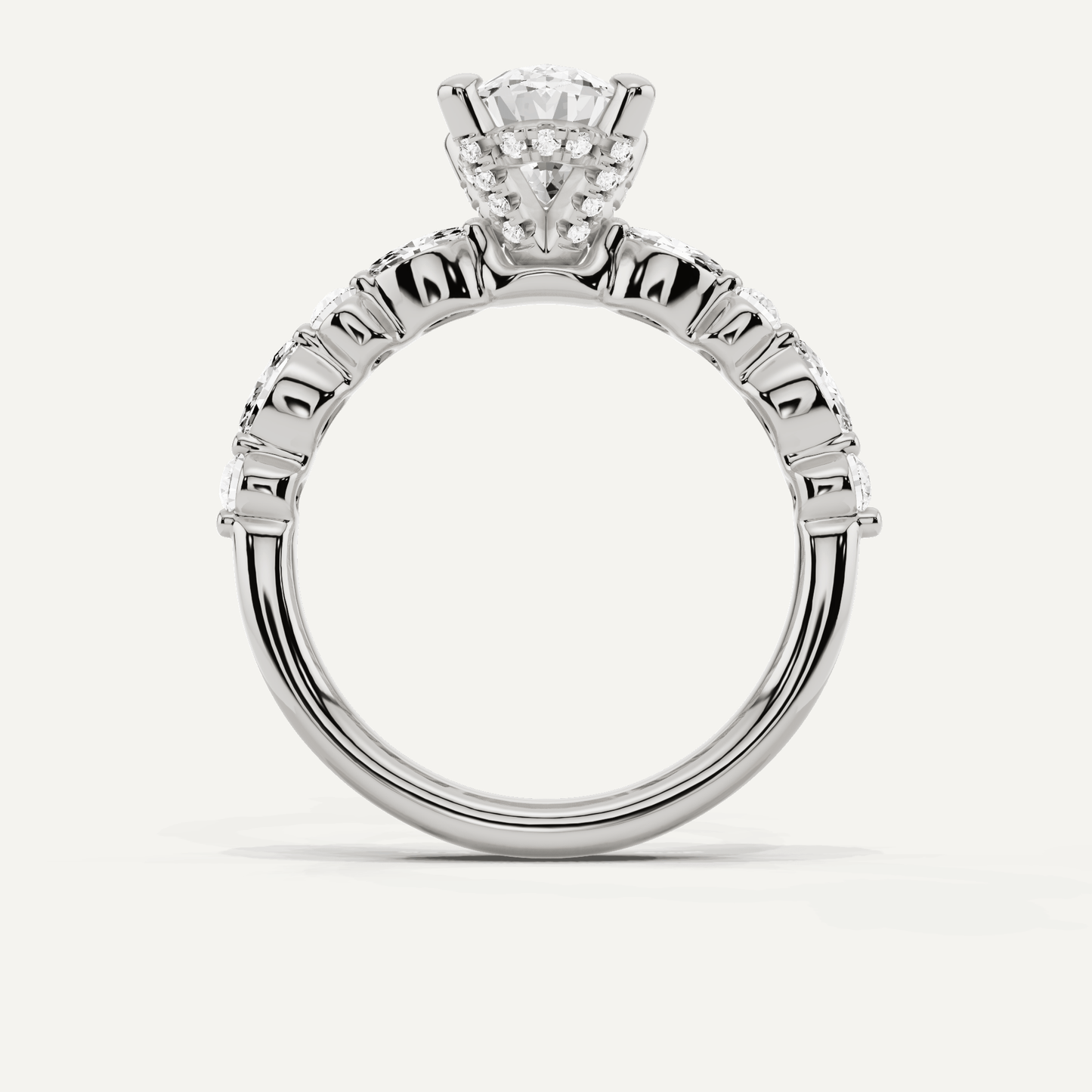 2 ctw Oval Diamond Hidden Halo Accent Engagement Ring - Lotus Diamond