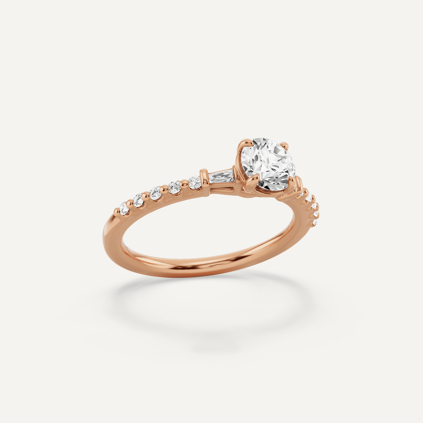 2/3 ctw Round Diamond Baguette Sides Side Stone Engagement Ring - Lotus Diamond
