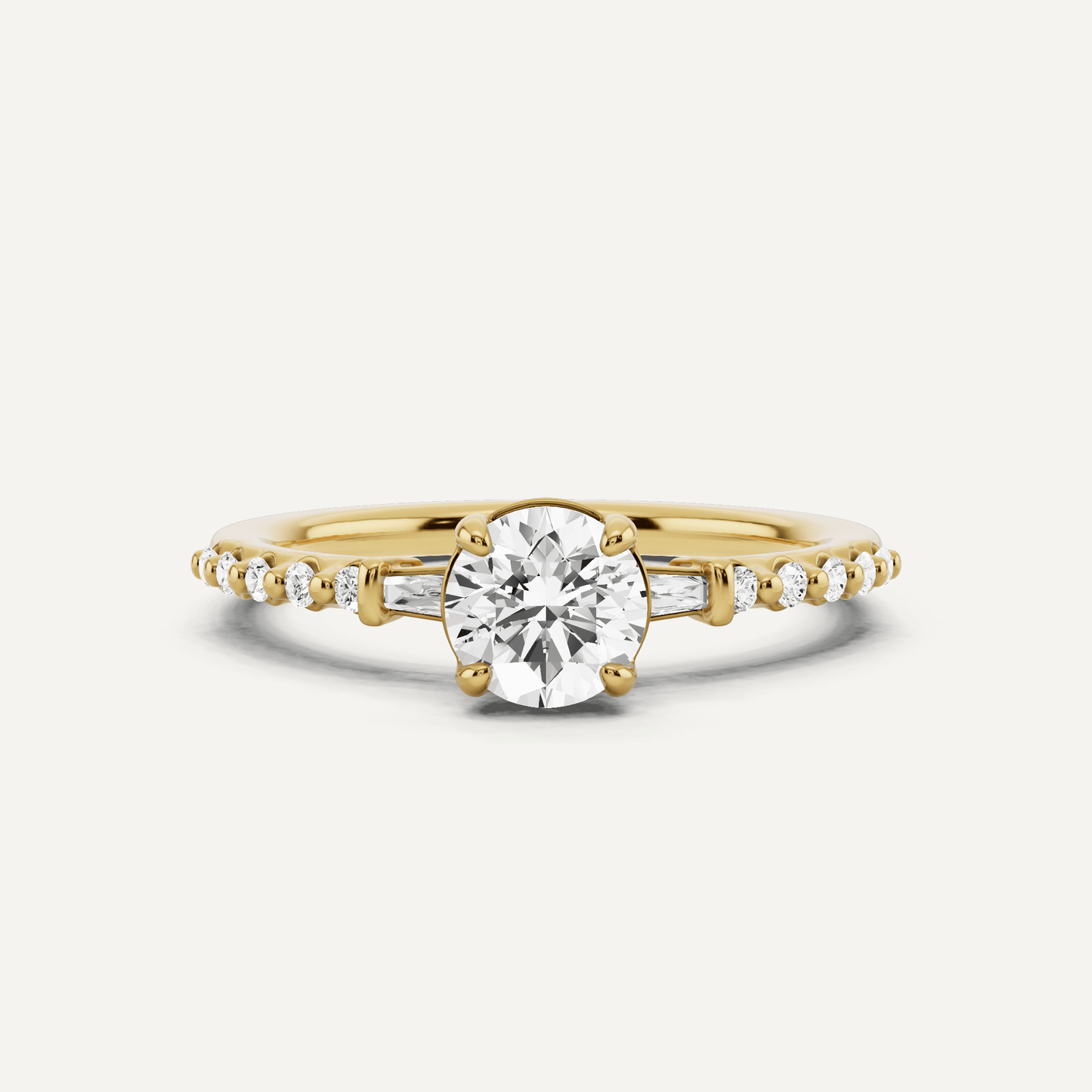 2/3 ctw Round Diamond Baguette Sides Side Stone Engagement Ring - Lotus Diamond