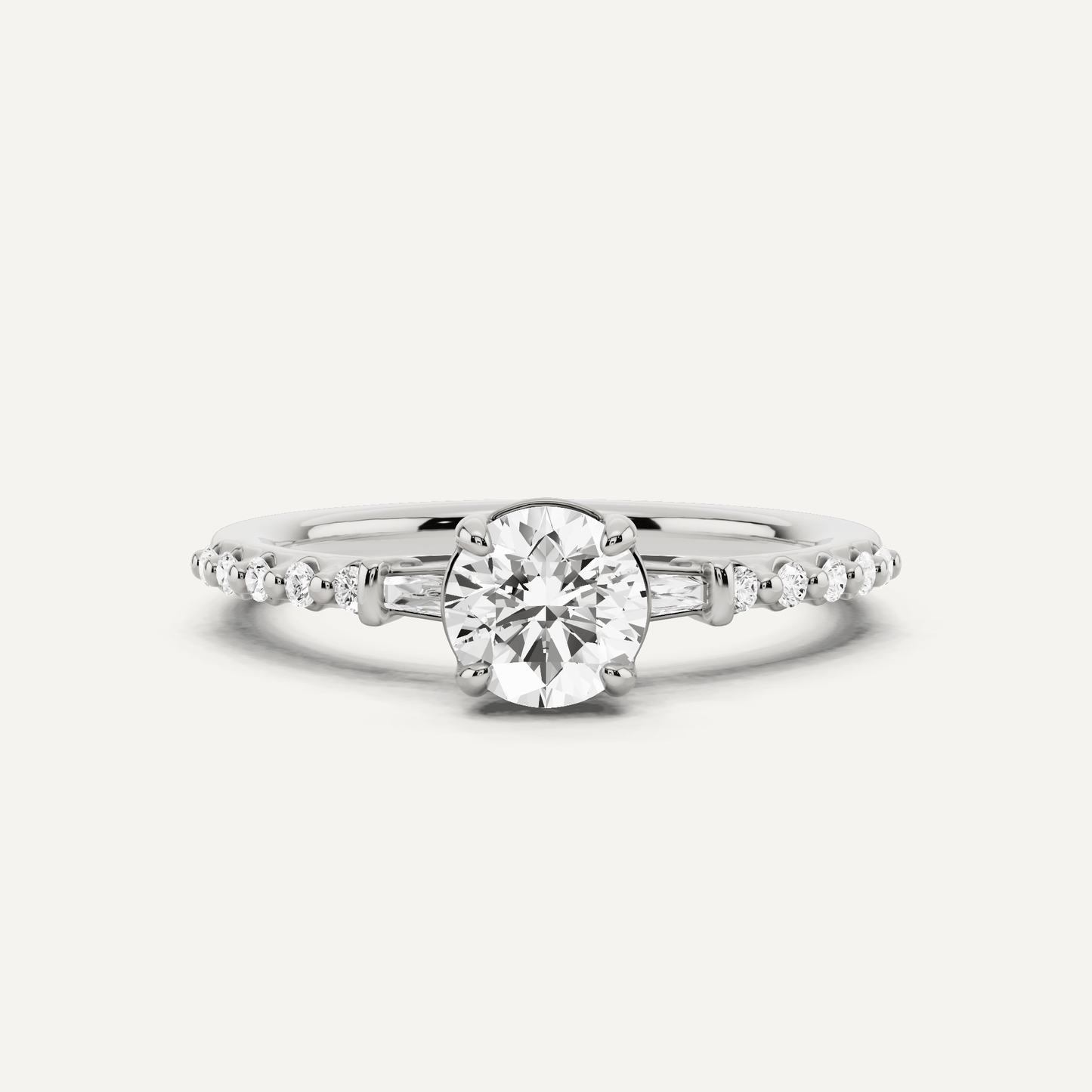 2/3 ctw Round Diamond Baguette Sides Side Stone Engagement Ring - Lotus Diamond