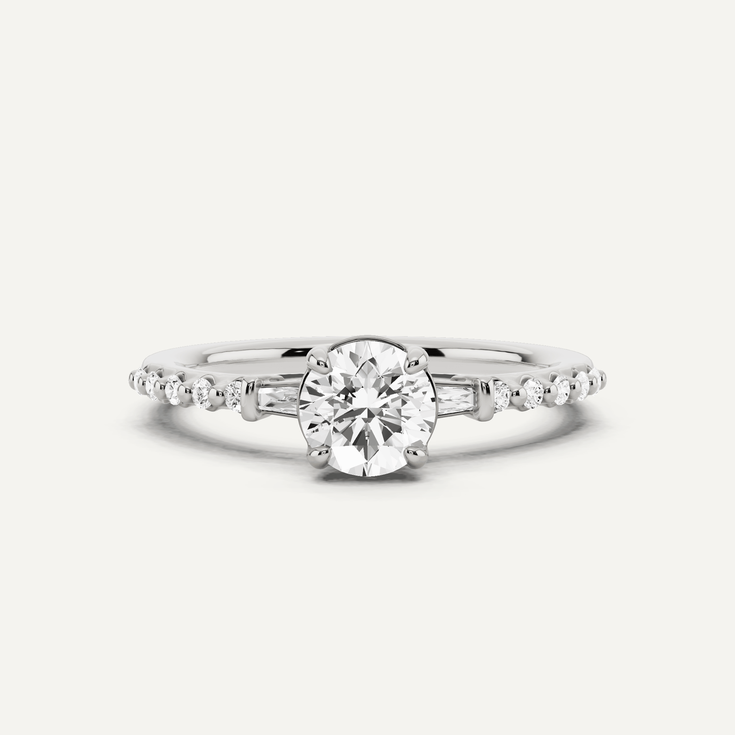 2/3 ctw Round Diamond Baguette Sides Side Stone Engagement Ring - Lotus Diamond