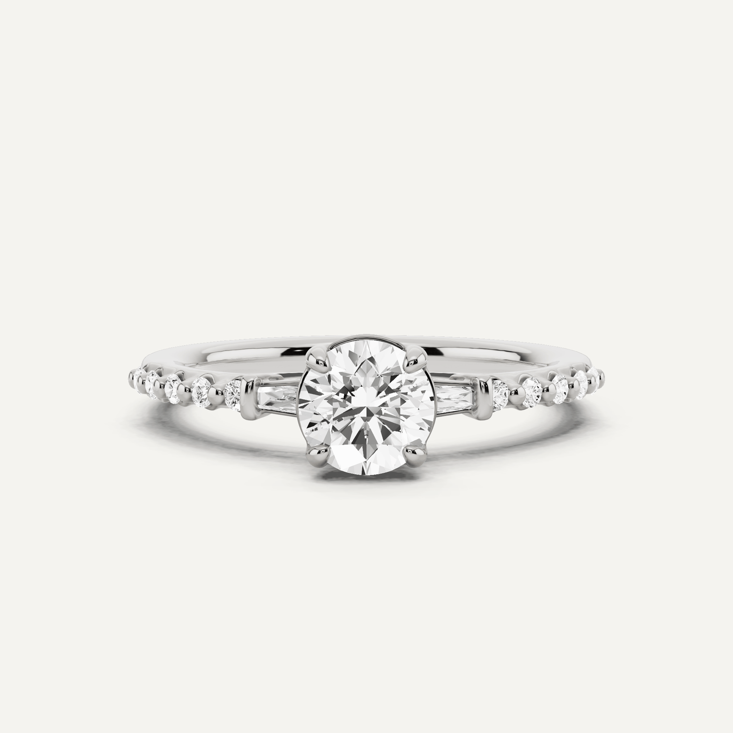 2/3 ctw Round Diamond Baguette Sides Side Stone Engagement Ring - Lotus Diamond