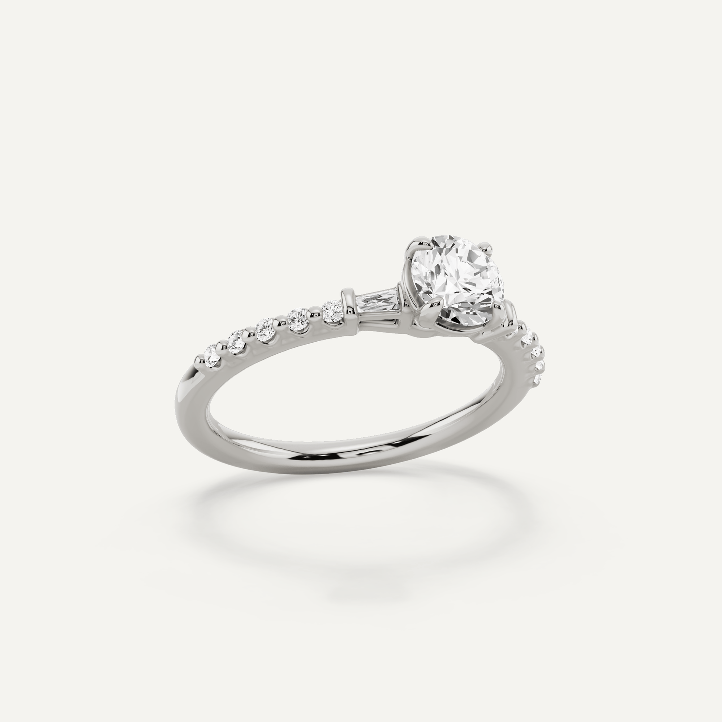 2/3 ctw Round Diamond Baguette Sides Side Stone Engagement Ring - Lotus Diamond