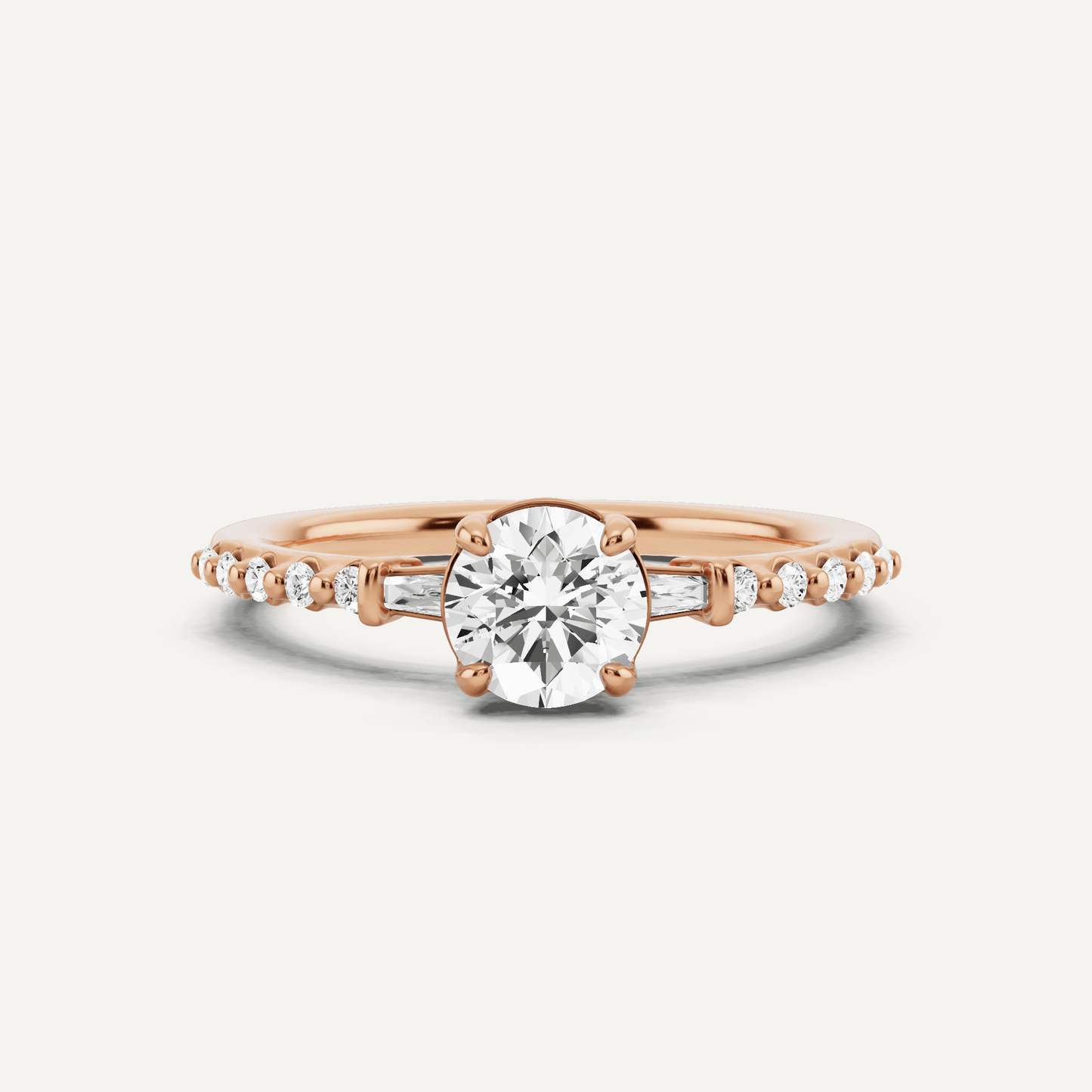 2/3 ctw Round Diamond Baguette Sides Side Stone Engagement Ring - Lotus Diamond