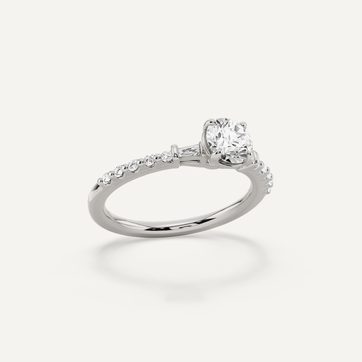 2/3 ctw Round Diamond Baguette Sides Side Stone Engagement Ring - Lotus Diamond