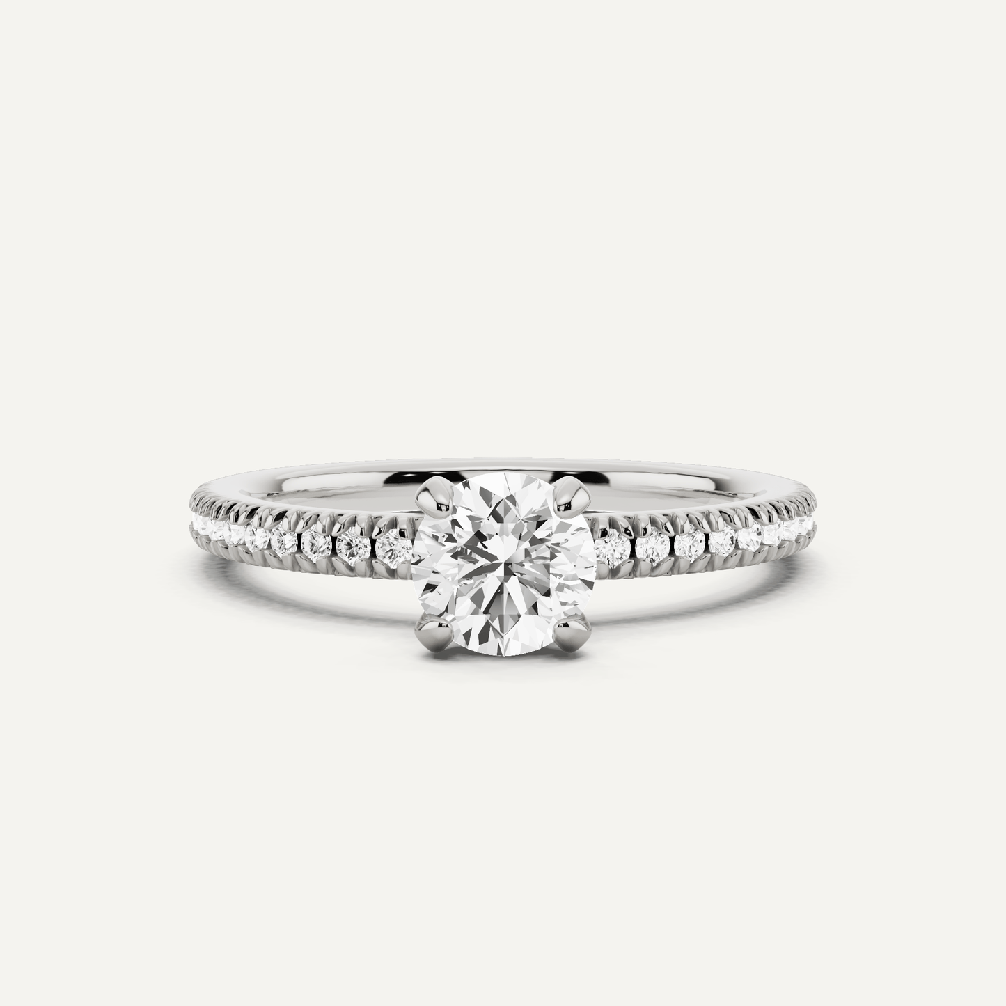 2/3 ctw Round Diamond Classic Pave Side Stone Engagement Ring - Lotus Diamond