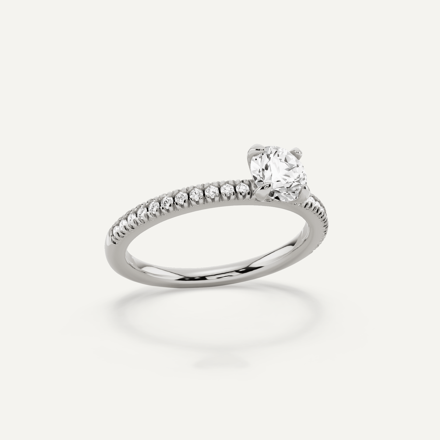 2/3 ctw Round Diamond Classic Pave Side Stone Engagement Ring - Lotus Diamond