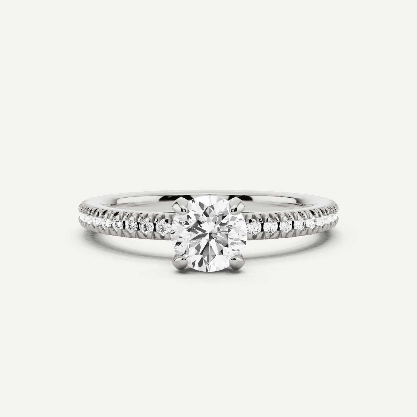2/3 ctw Round Diamond Classic Pave Side Stone Engagement Ring - Lotus Diamond