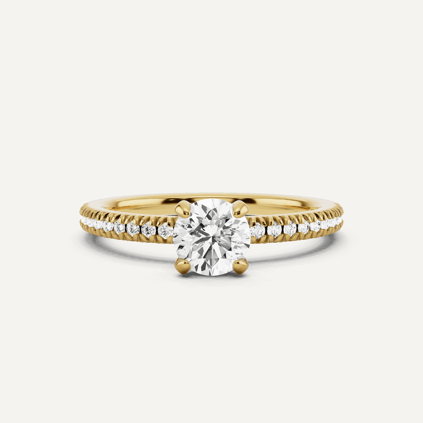 2/3 ctw Round Diamond Classic Pave Side Stone Engagement Ring - Lotus Diamond
