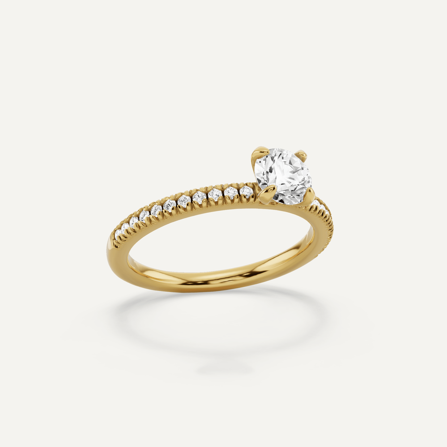 2/3 ctw Round Diamond Classic Pave Side Stone Engagement Ring - Lotus Diamond