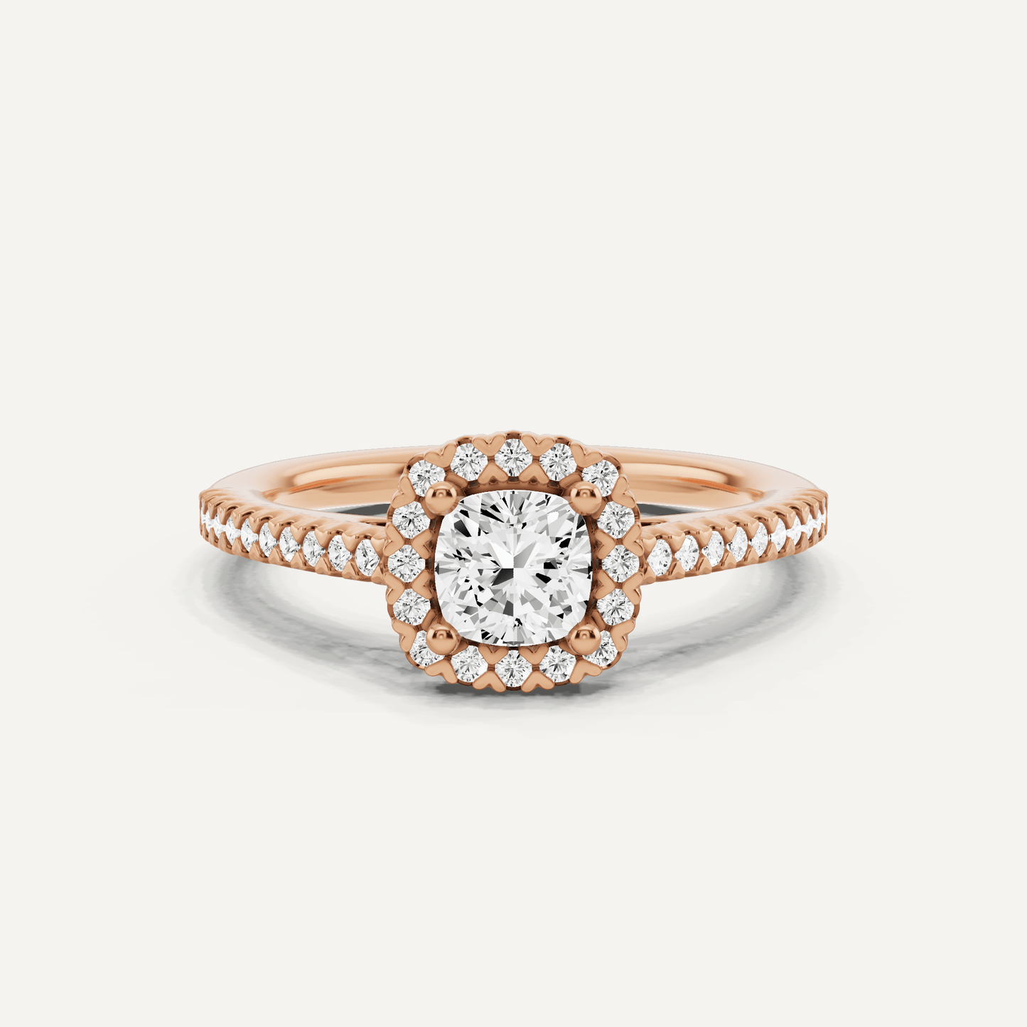 3/4 ctw Cushion Diamond Pave Halo Engagement Ring - Lotus Diamond