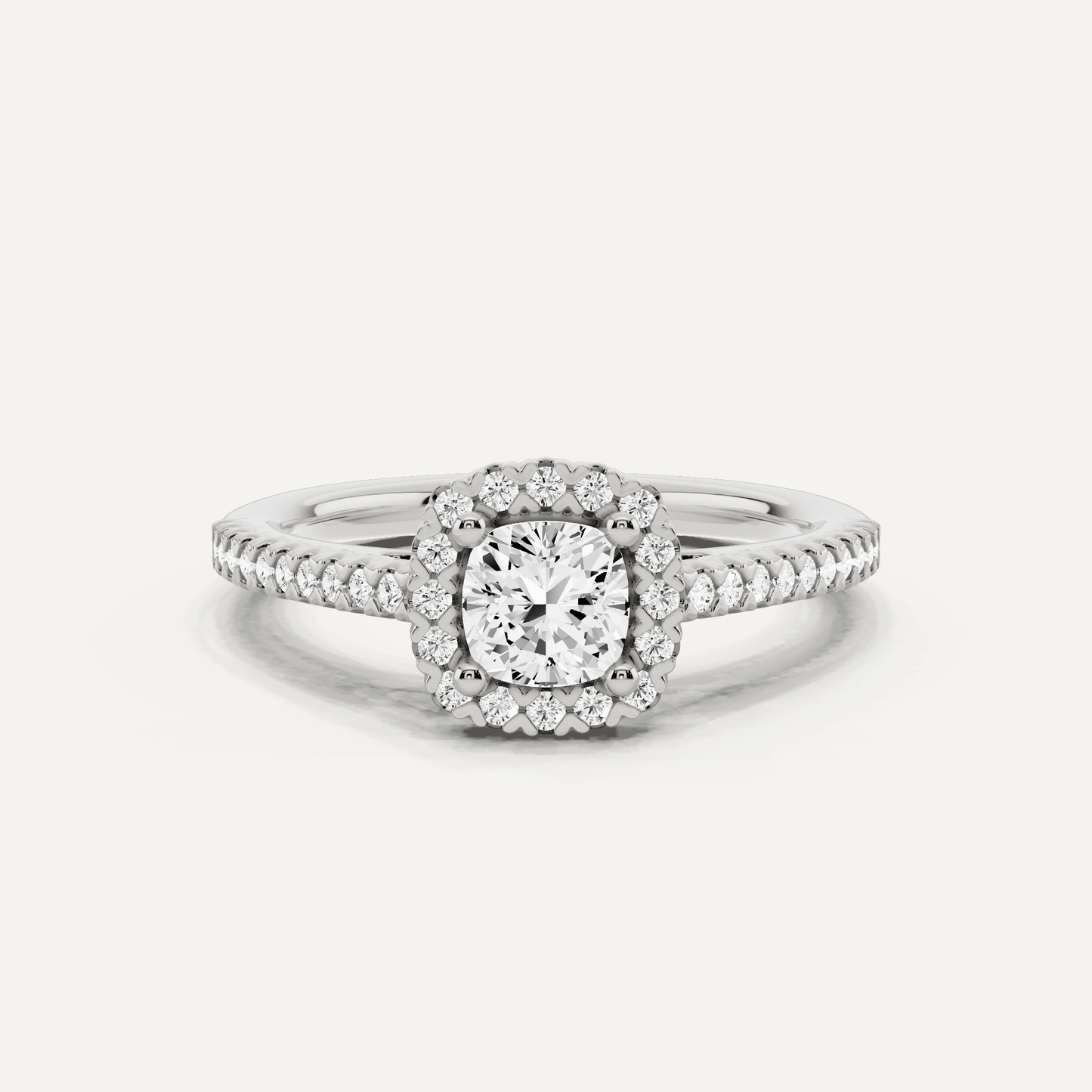 3/4 ctw Cushion Diamond Pave Halo Engagement Ring - Lotus Diamond