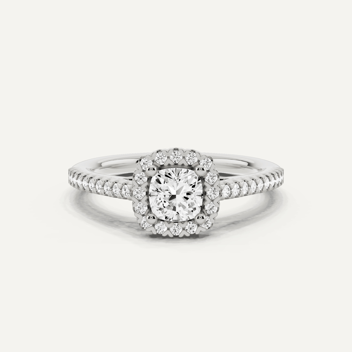 3/4 ctw Cushion Diamond Pave Halo Engagement Ring - Lotus Diamond