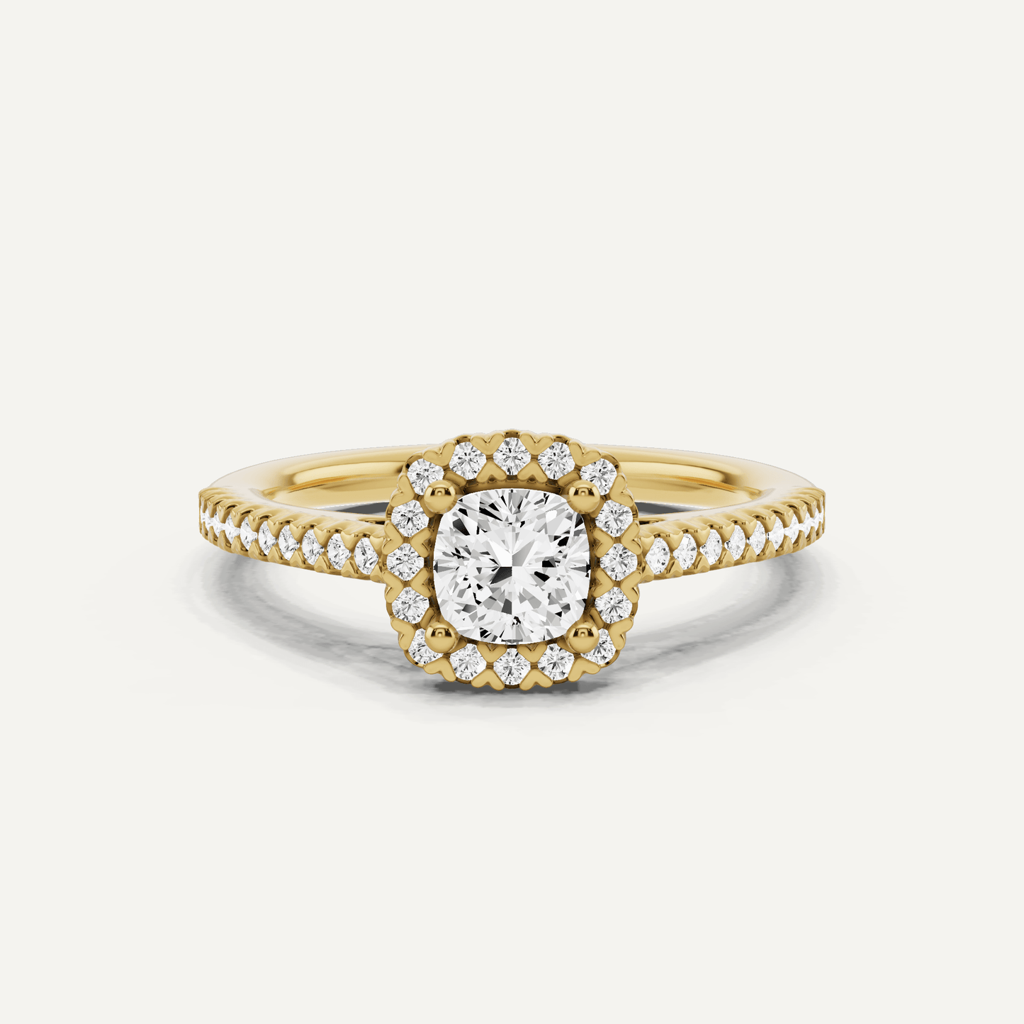 3/4 ctw Cushion Diamond Pave Halo Engagement Ring - Lotus Diamond