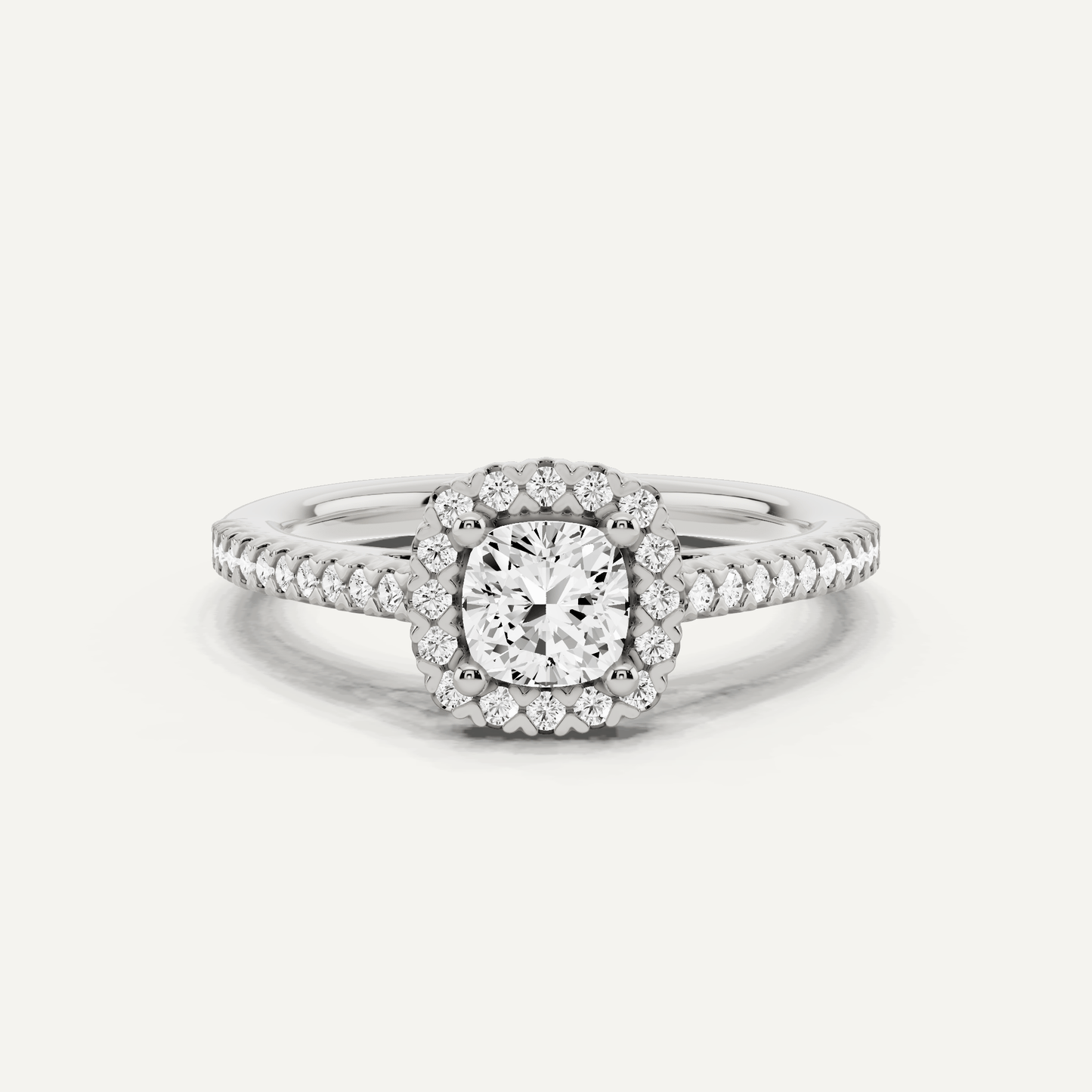 3/4 ctw Cushion Diamond Pave Halo Engagement Ring - Lotus Diamond