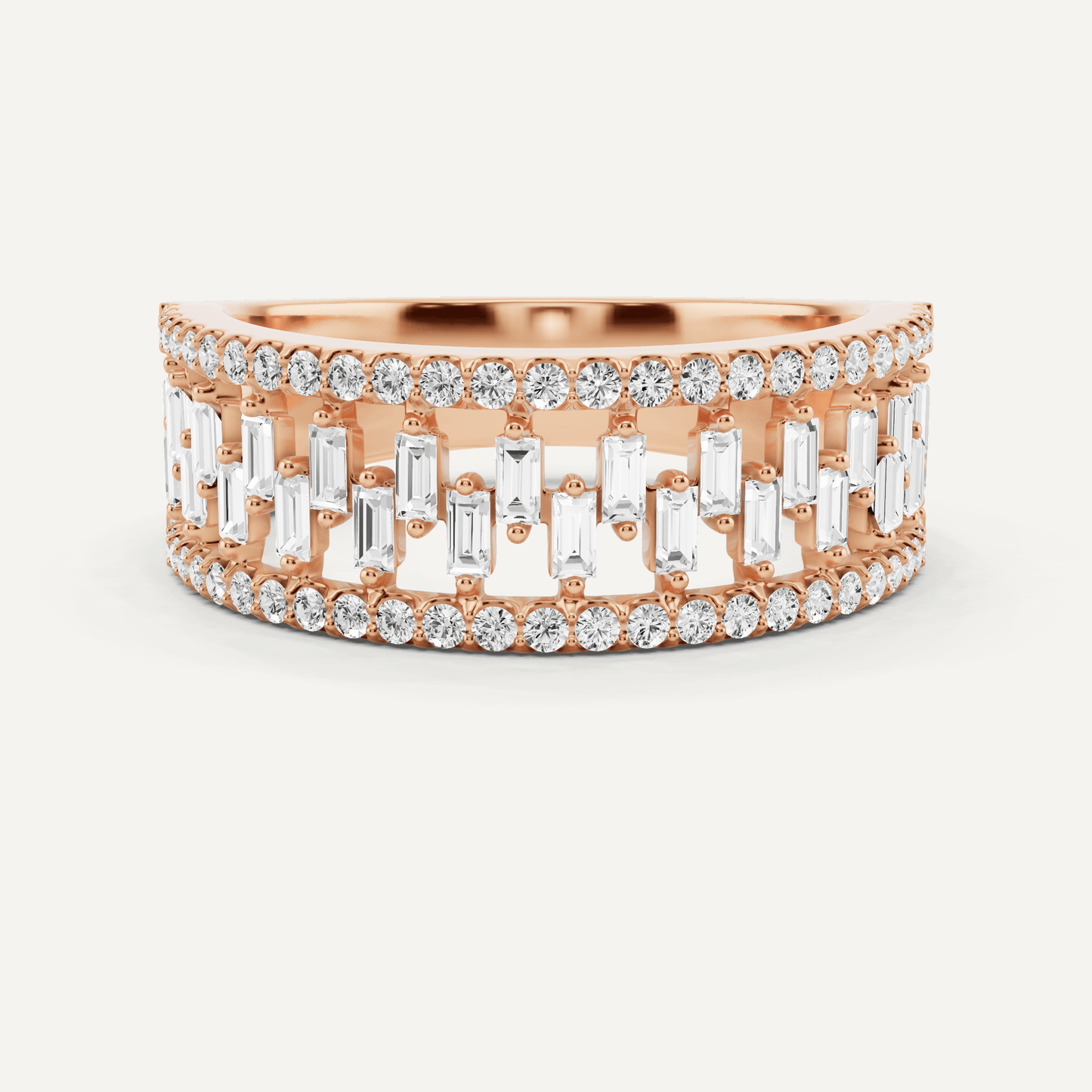 3/4 ctw Round and Baguette Diamond Bridge Wedding Band - Lotus Diamond
