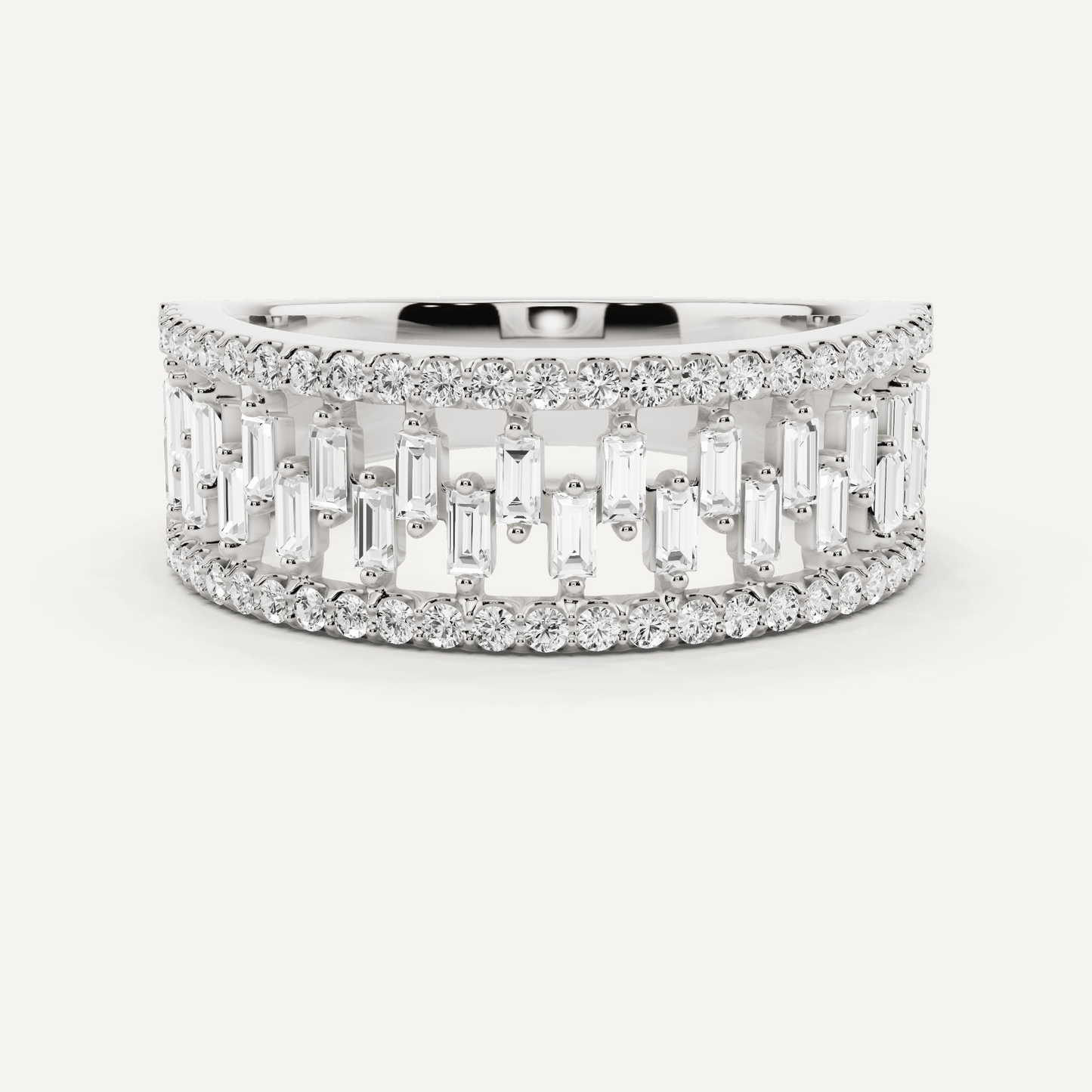 3/4 ctw Round and Baguette Diamond Bridge Wedding Band - Lotus Diamond