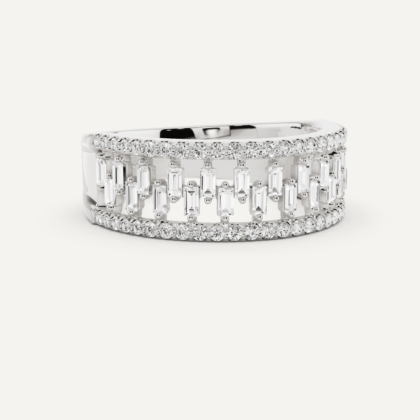 3/4 ctw Round and Baguette Diamond Bridge Wedding Band - Lotus Diamond