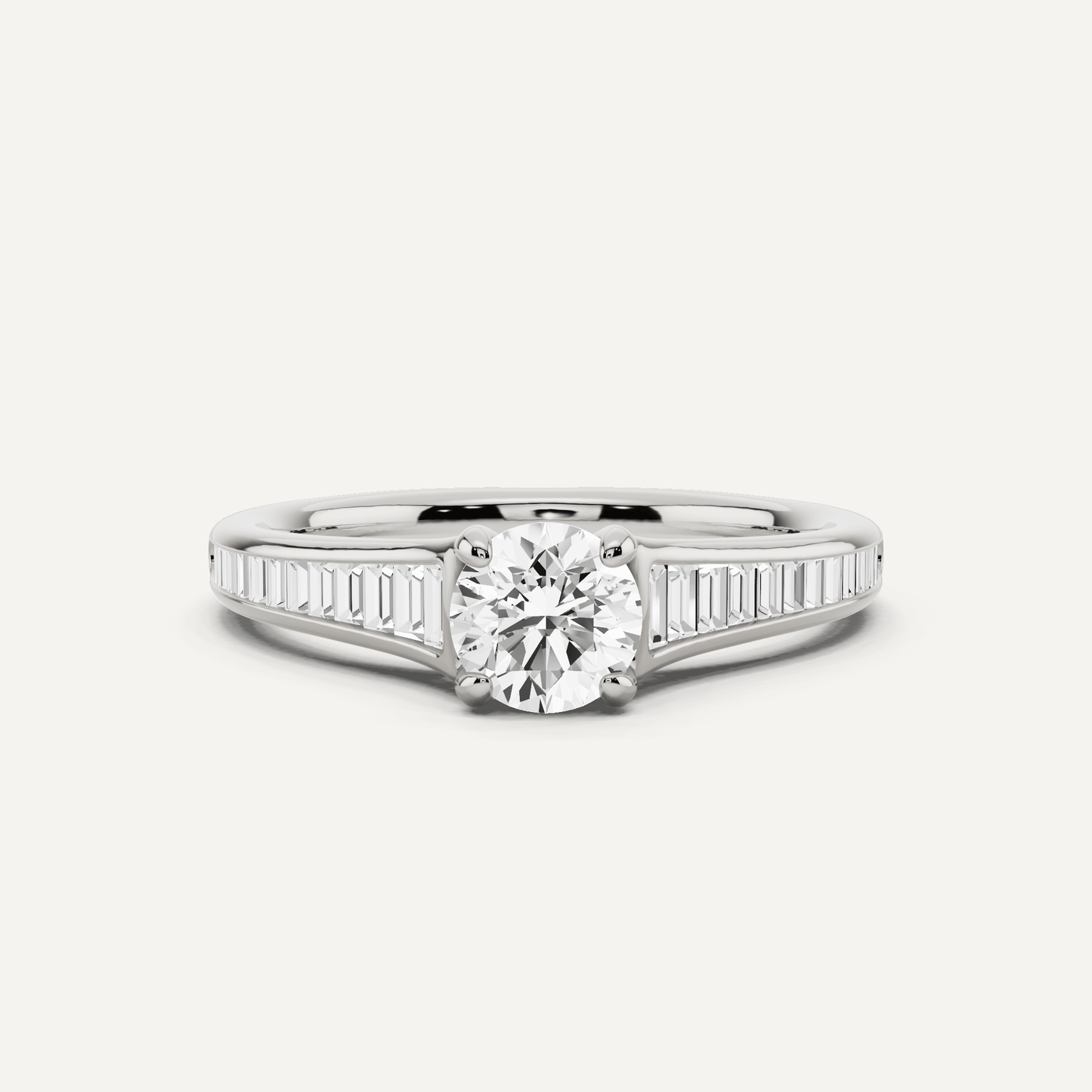 3/4 ctw Round Diamond Baguette Side Stone Engagement Ring - Lotus Diamond