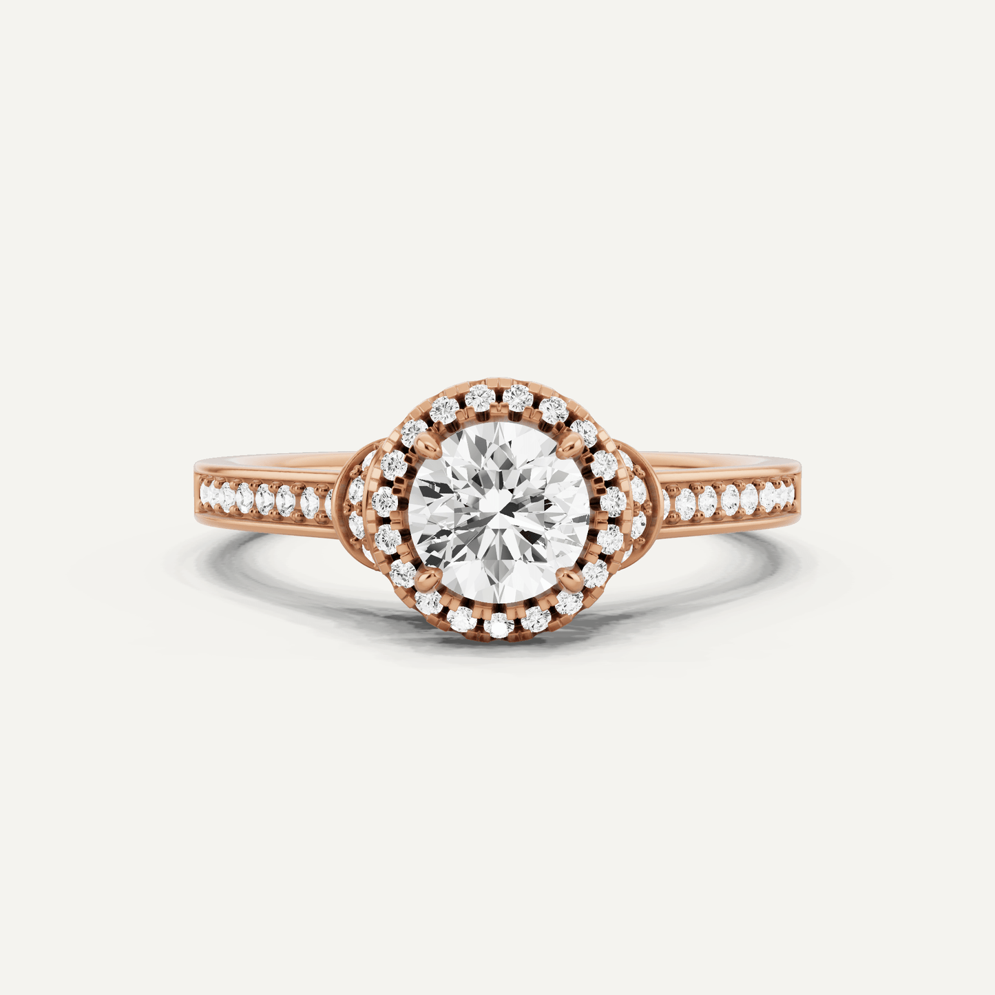 3/4 ctw Round Diamond French Pave Halo Engagement Ring - Lotus Diamond