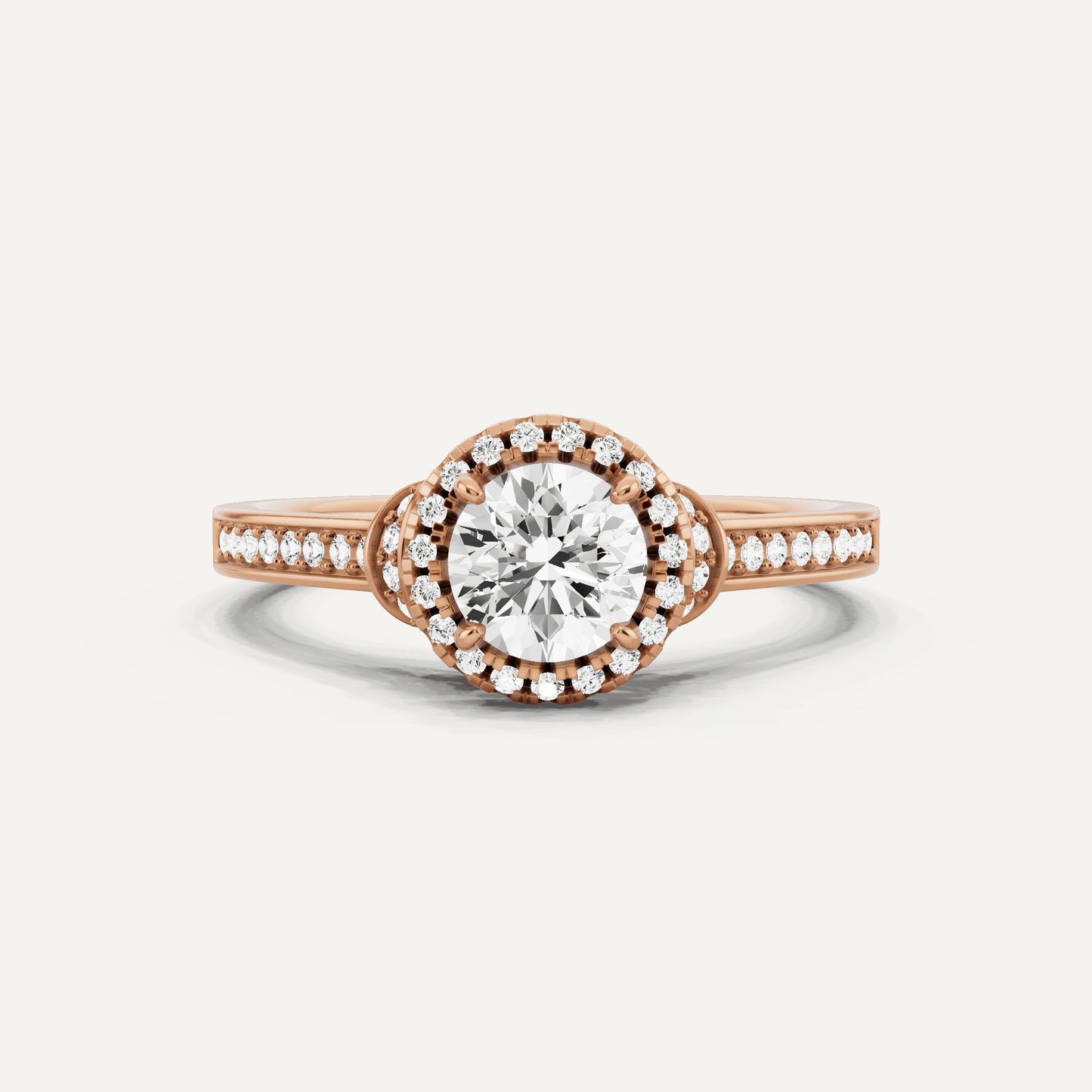 3/4 ctw Round Diamond French Pave Halo Engagement Ring - Lotus Diamond