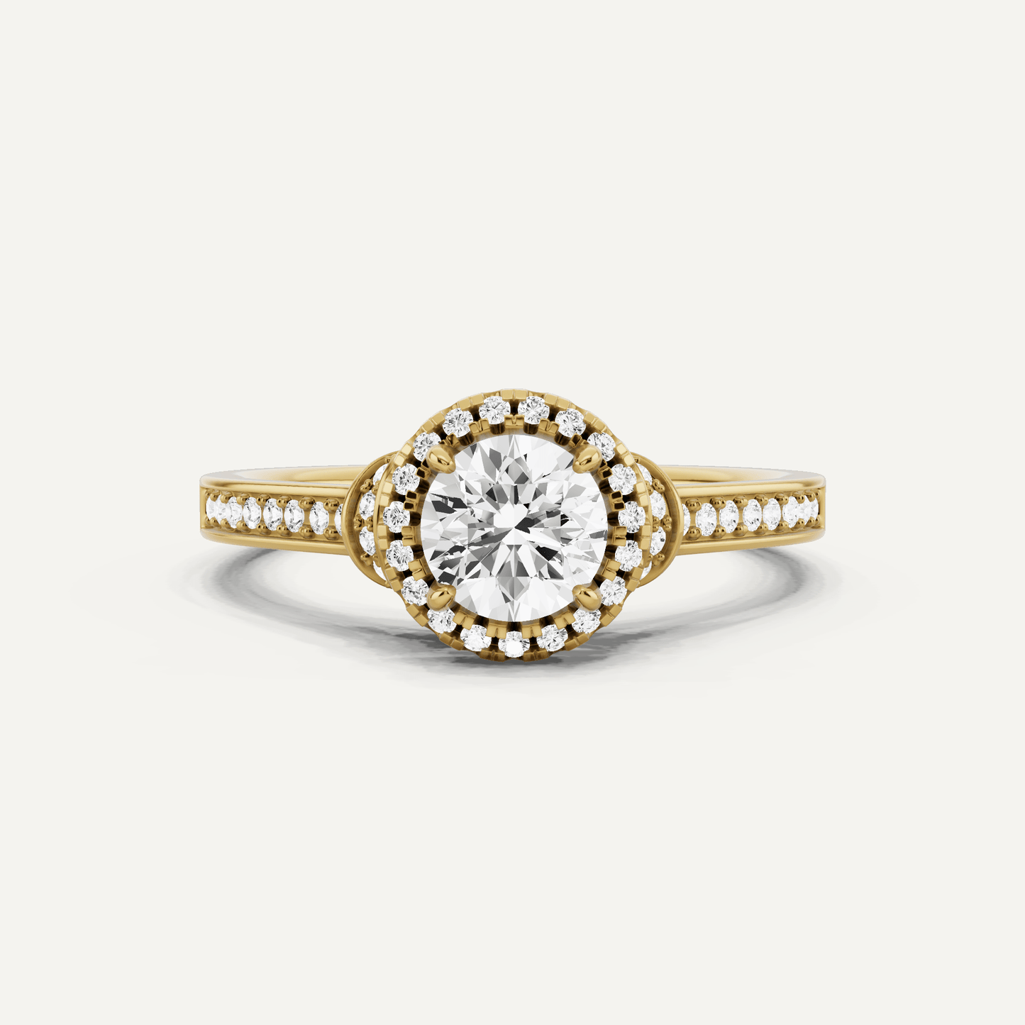 3/4 ctw Round Diamond French Pave Halo Engagement Ring - Lotus Diamond