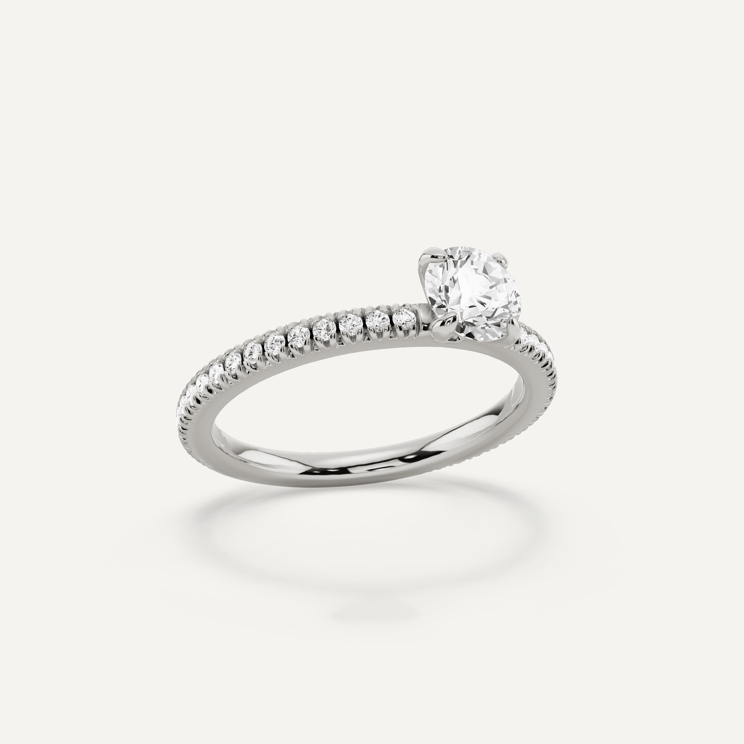 3/4 ctw Round Diamond Pave Set Side Stone Engagement Ring - Lotus Diamond