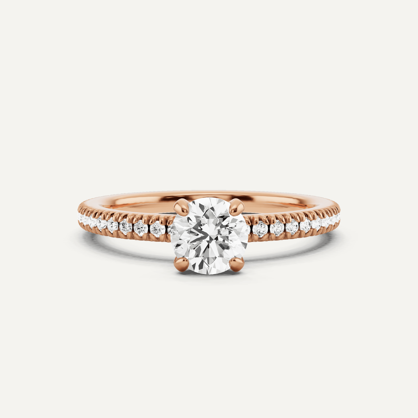 3/4 ctw Round Diamond Pave Set Side Stone Engagement Ring - Lotus Diamond