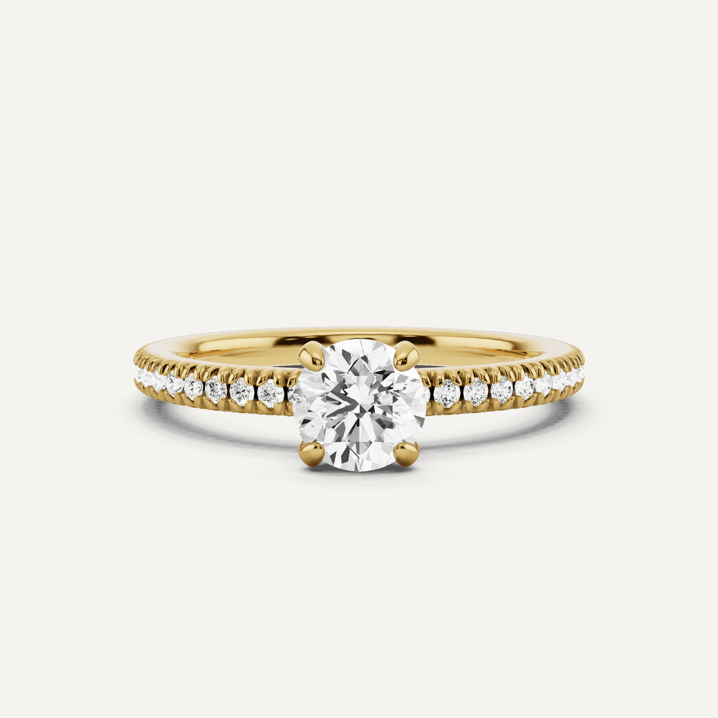 3/4 ctw Round Diamond Pave Set Side Stone Engagement Ring - Lotus Diamond