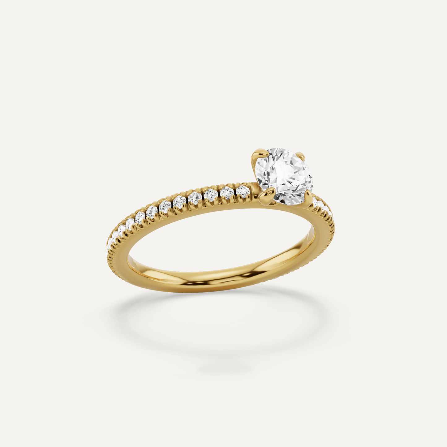 3/4 ctw Round Diamond Pave Set Side Stone Engagement Ring - Lotus Diamond