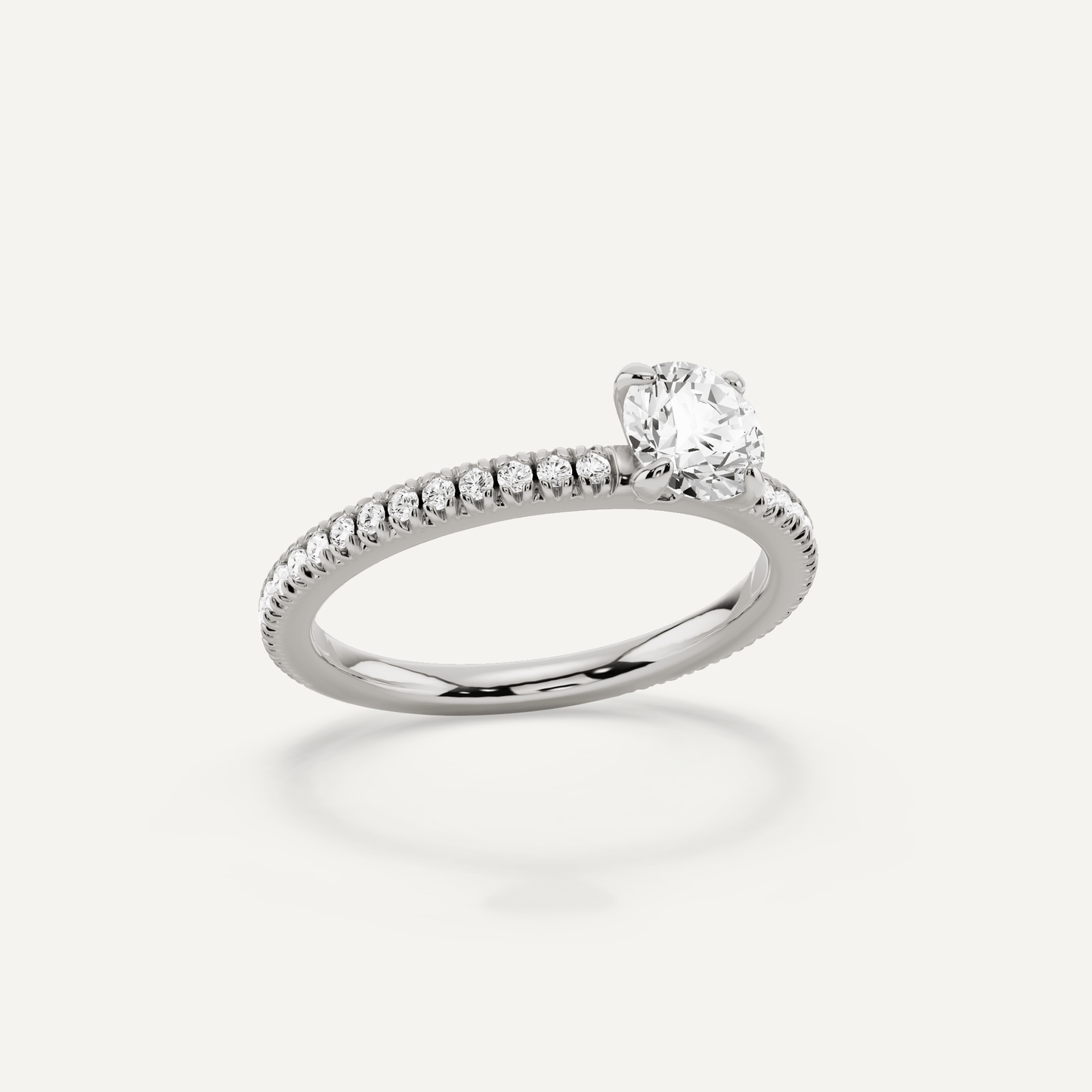3/4 ctw Round Diamond Pave Set Side Stone Engagement Ring - Lotus Diamond