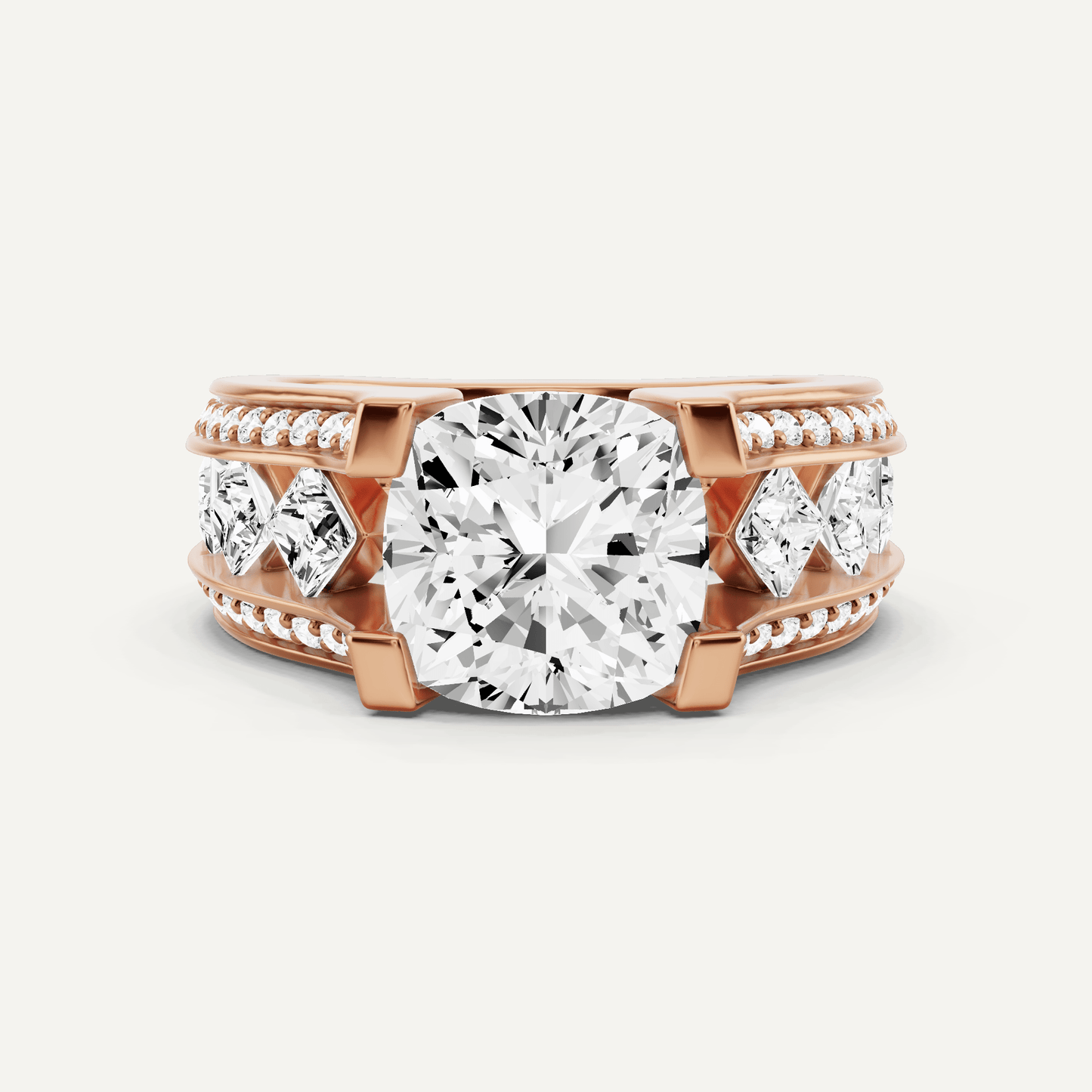 4 1/4 ctw Cushion Diamond Side Stone Engagement Ring - Lotus Diamond
