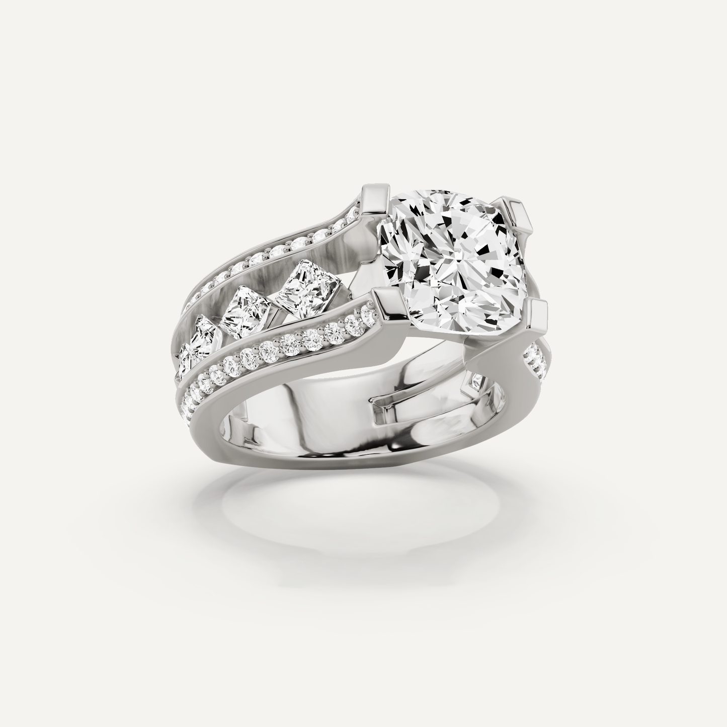 4 1/4 ctw Cushion Diamond Side Stone Engagement Ring - Lotus Diamond