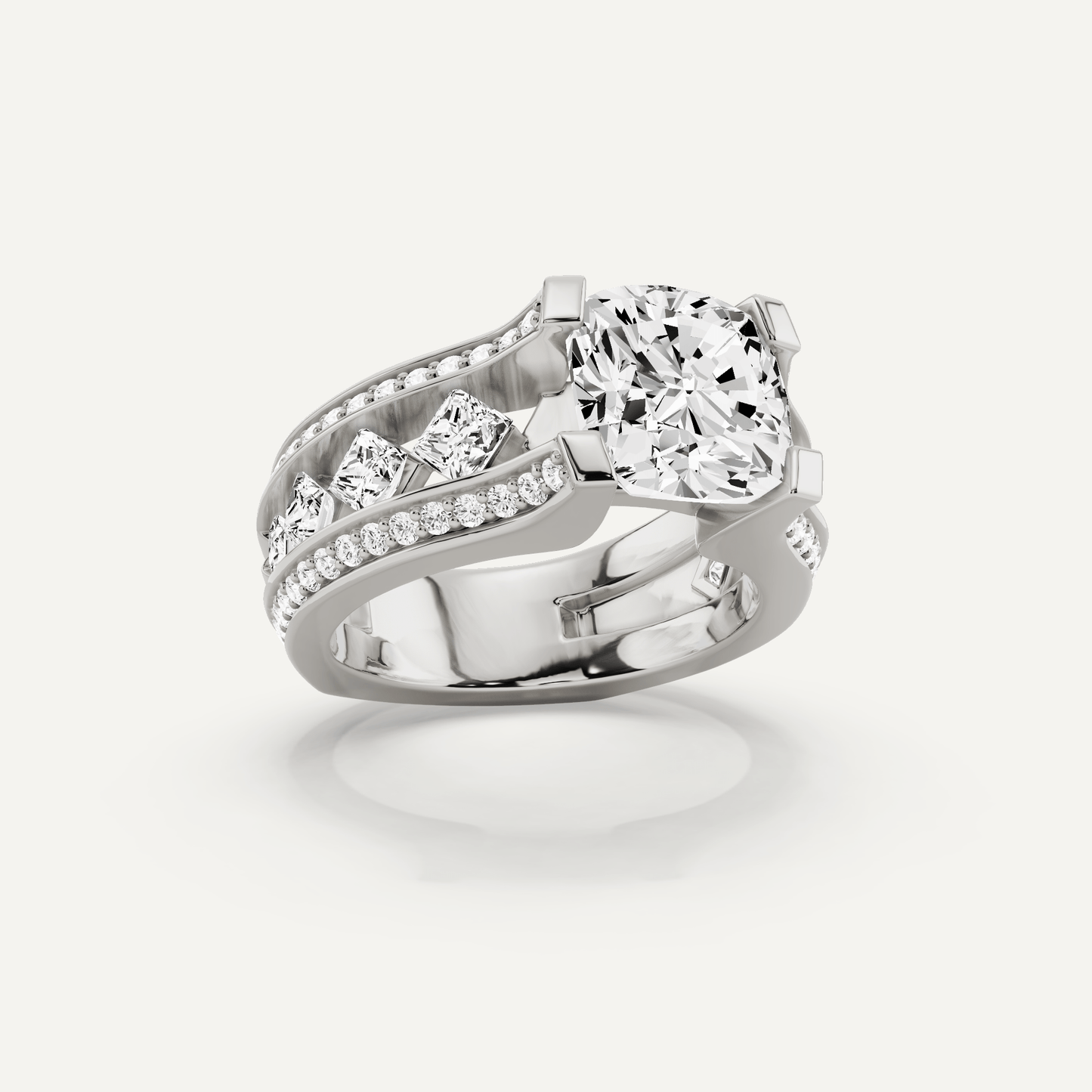 4 1/4 ctw Cushion Diamond Side Stone Engagement Ring - Lotus Diamond