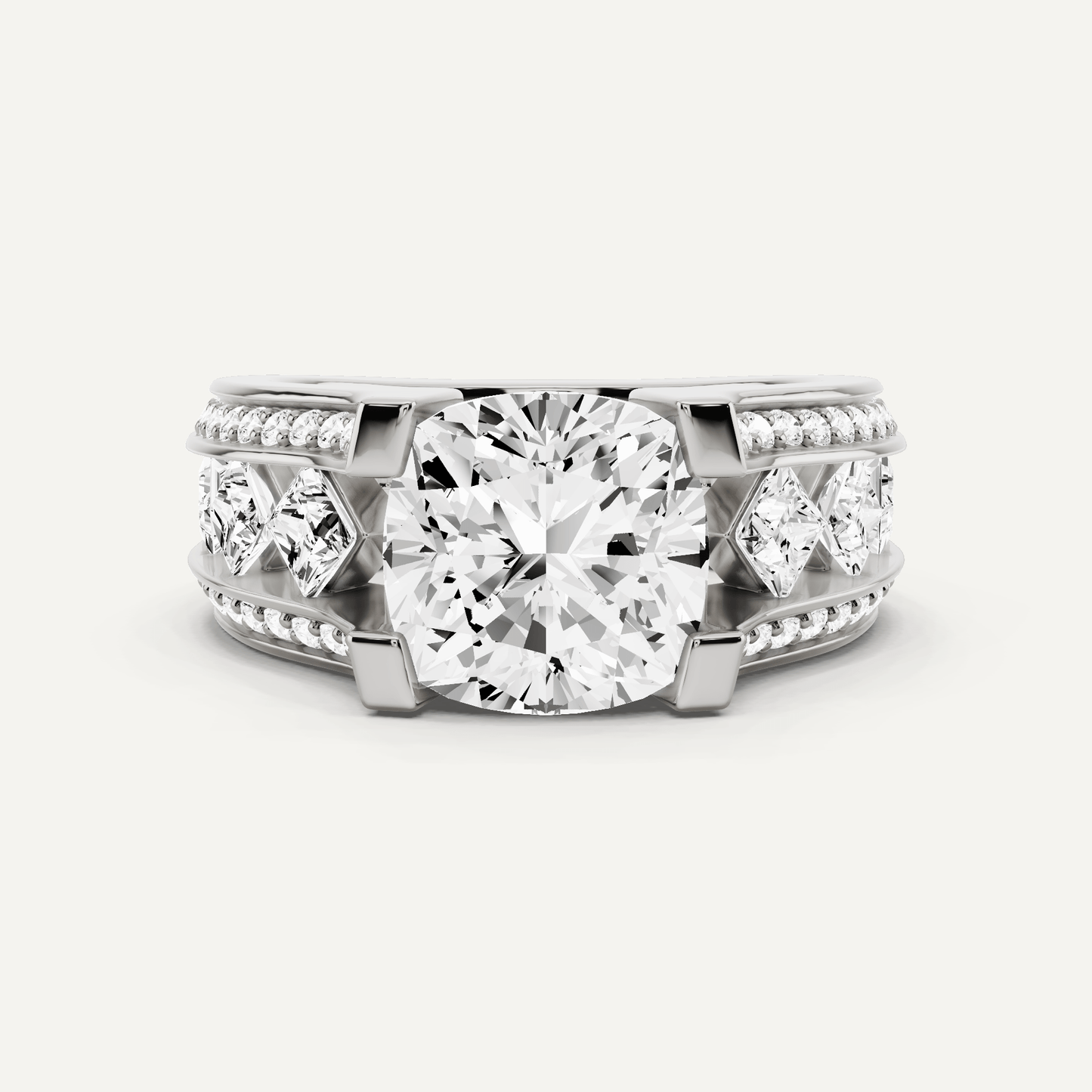 4 1/4 ctw Cushion Diamond Side Stone Engagement Ring - Lotus Diamond