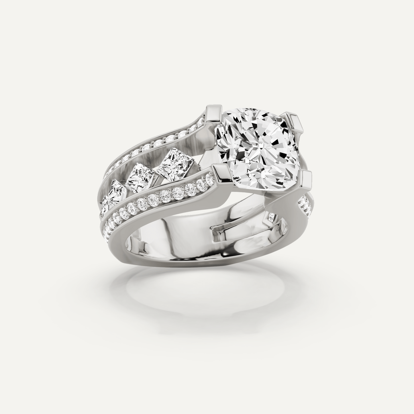 4 1/4 ctw Cushion Diamond Side Stone Engagement Ring - Lotus Diamond
