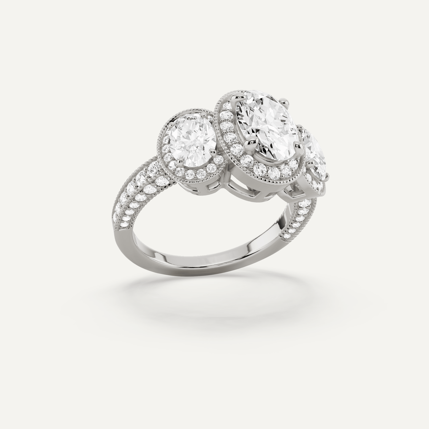 4 3/8 ctw Oval Diamond Side Stone Engagement Ring - Lotus Diamond