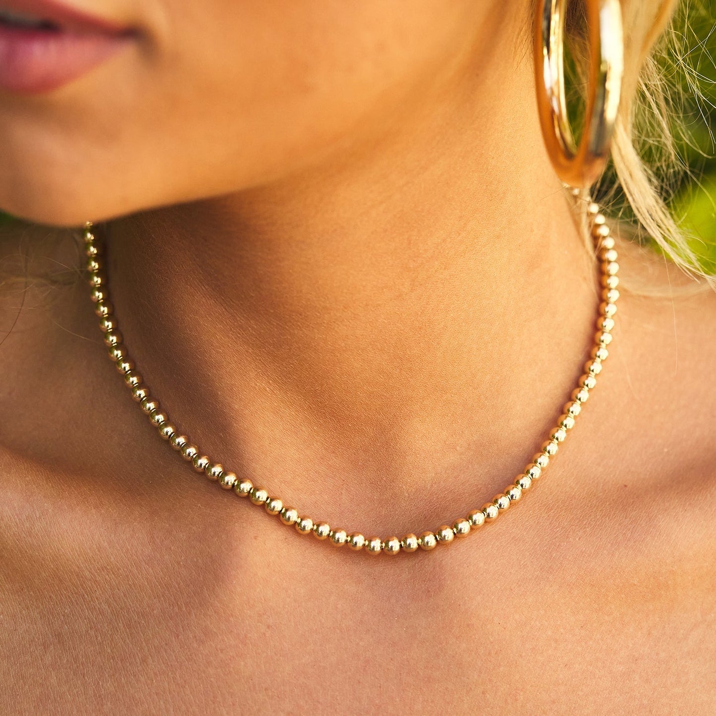 4mm Gold Bead Ball Necklace - Lotus Diamond