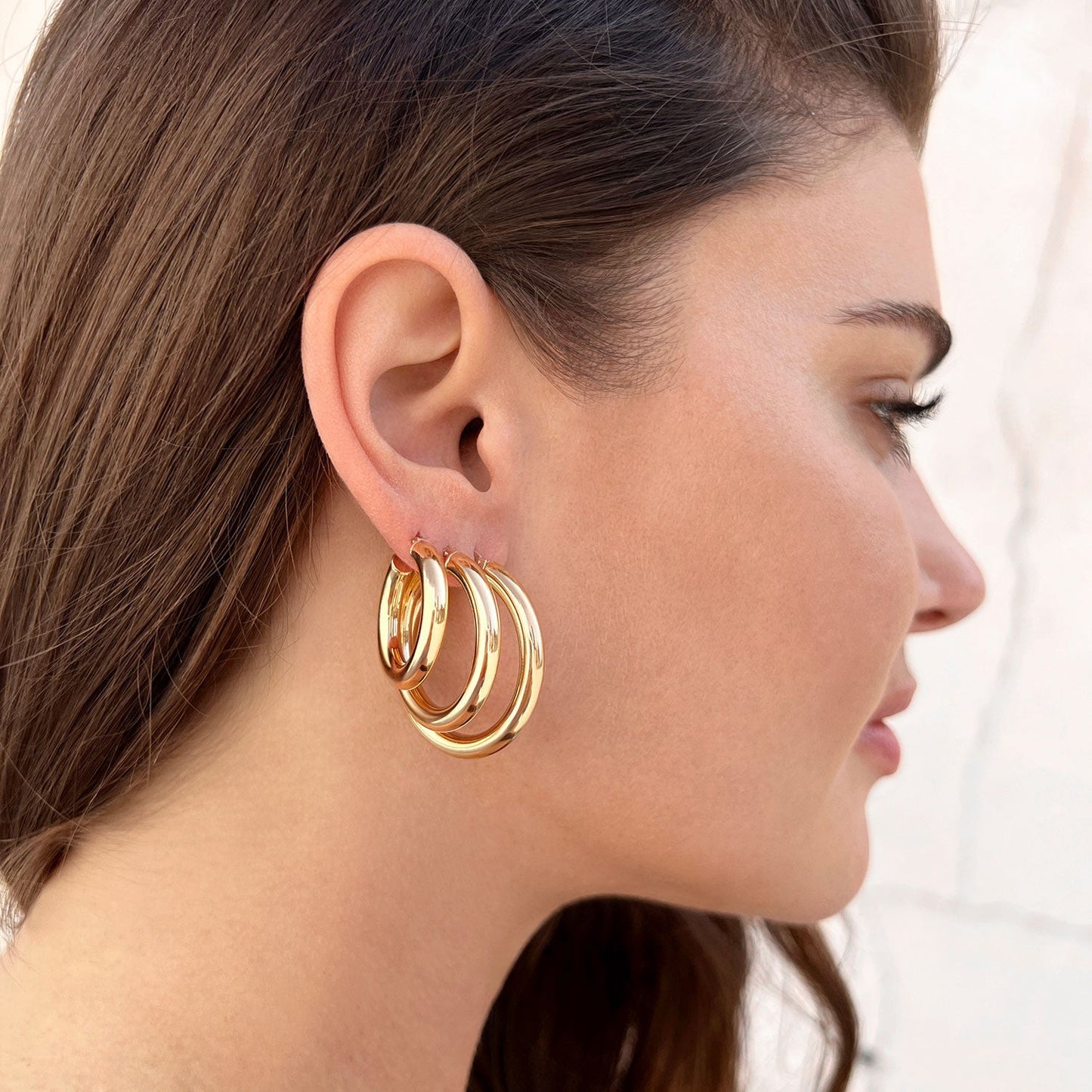 4mm Gold Tube Hoop Earrings - Lotus Diamond
