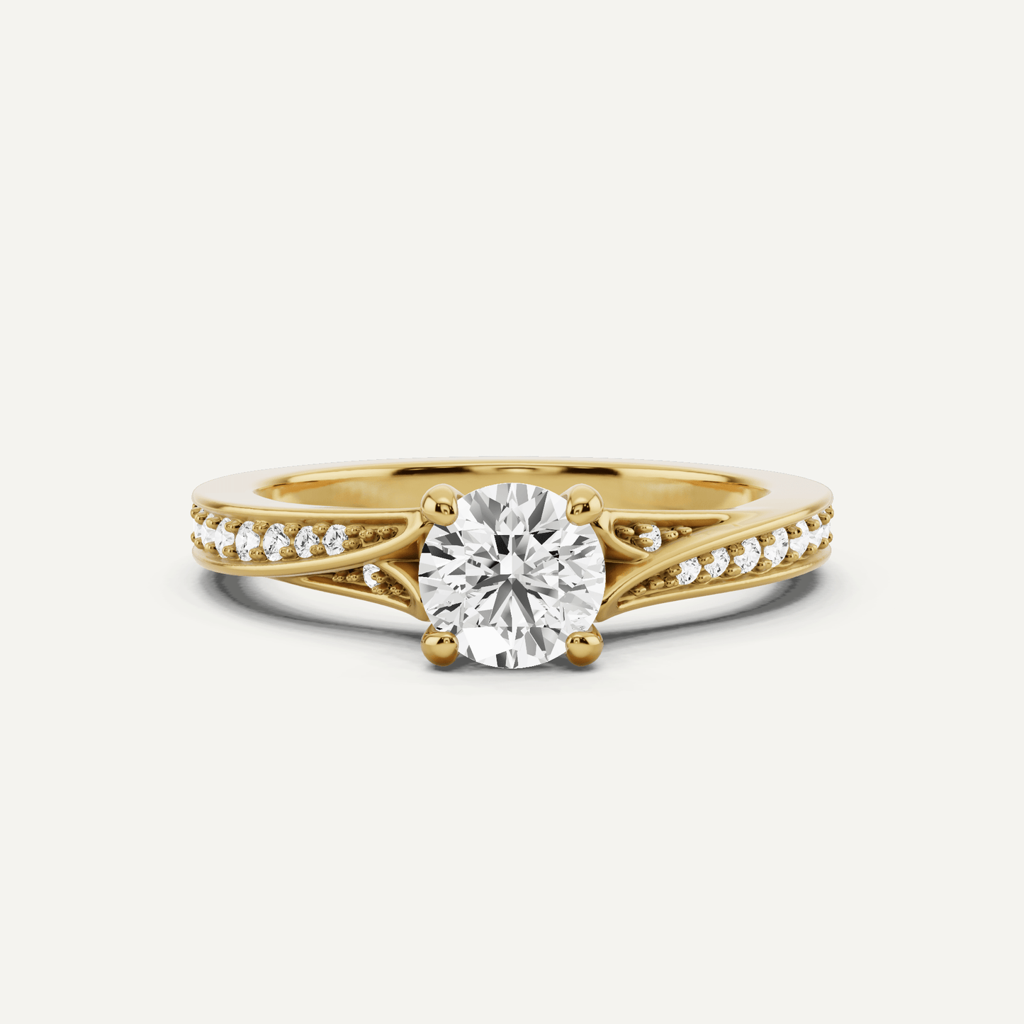 5/8 ctw Round Diamond Contemporary Split Shank Side Stone Engagement Ring - Lotus Diamond