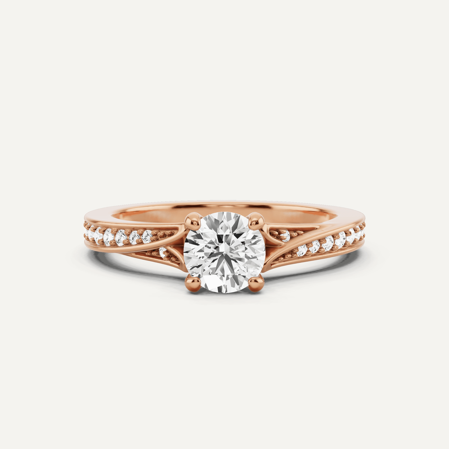 5/8 ctw Round Diamond Contemporary Split Shank Side Stone Engagement Ring - Lotus Diamond