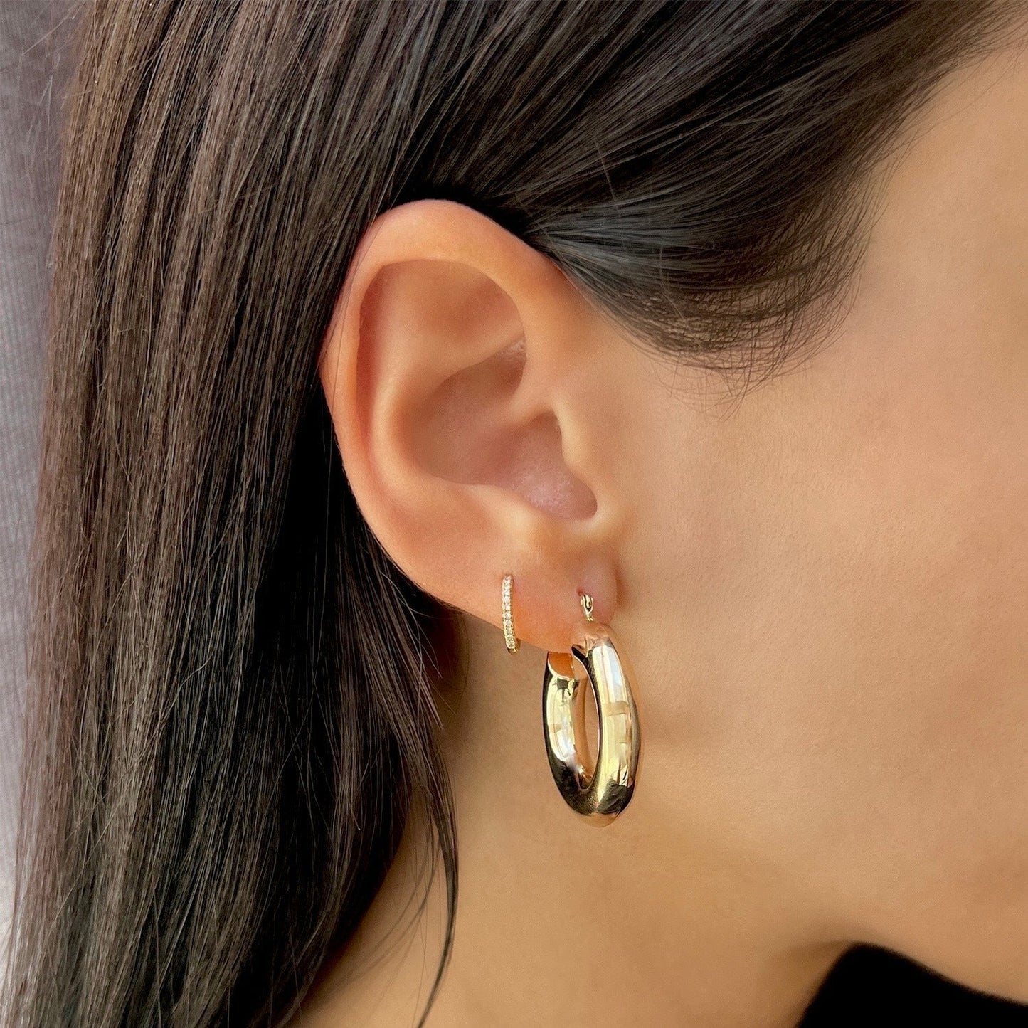 6mm Chunky Hoop Earrings - Lotus Diamond