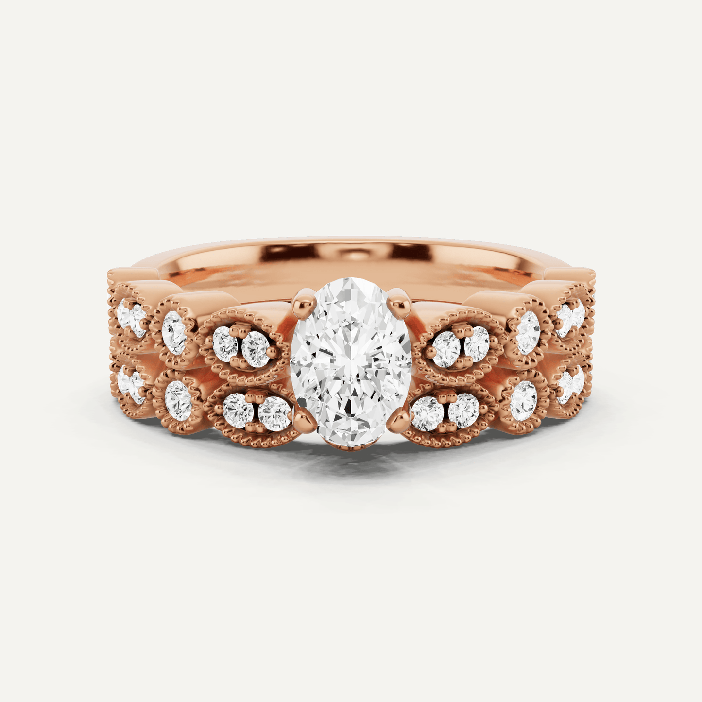7/8 ctw Oval Diamond Marquise Shape Side Stone Bridal Set - Lotus Diamond