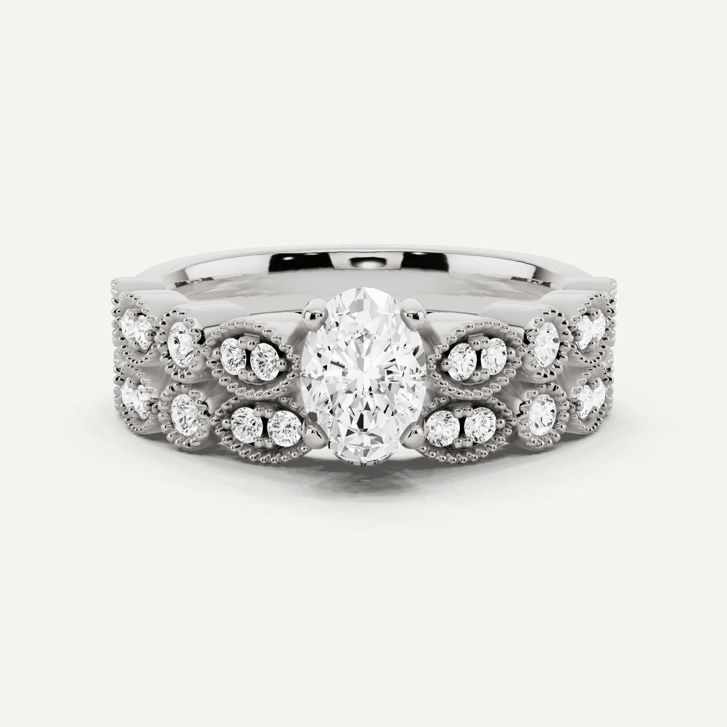 7/8 ctw Oval Diamond Marquise Shape Side Stone Bridal Set - Lotus Diamond