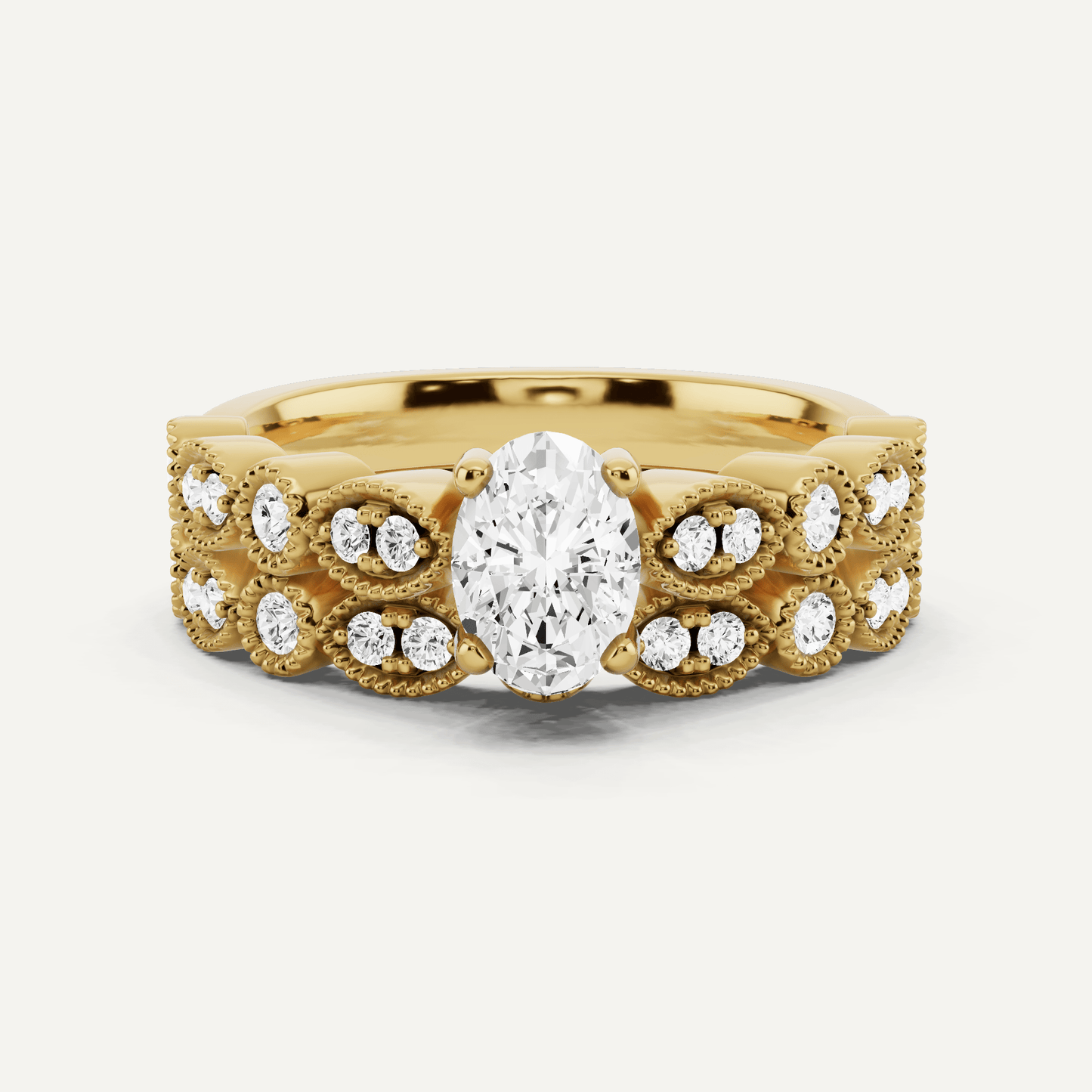 7/8 ctw Oval Diamond Marquise Shape Side Stone Bridal Set - Lotus Diamond