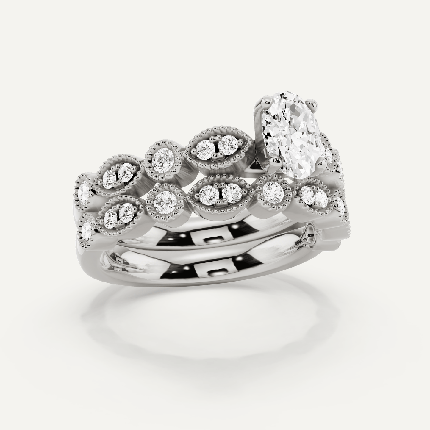 7/8 ctw Oval Diamond Marquise Shape Side Stone Bridal Set - Lotus Diamond