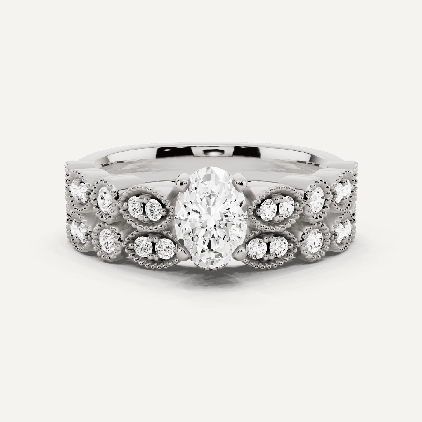 7/8 ctw Oval Diamond Marquise Shape Side Stone Bridal Set - Lotus Diamond