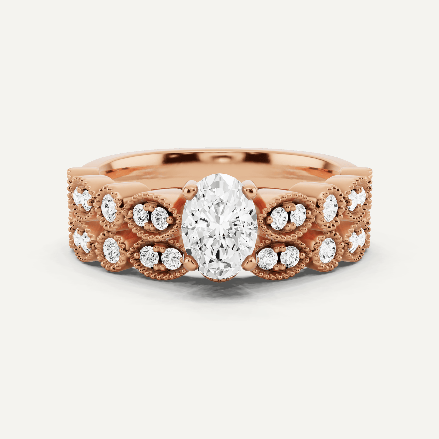 7/8 ctw Oval Diamond Marquise Shape Side Stone Bridal Set - Lotus Diamond